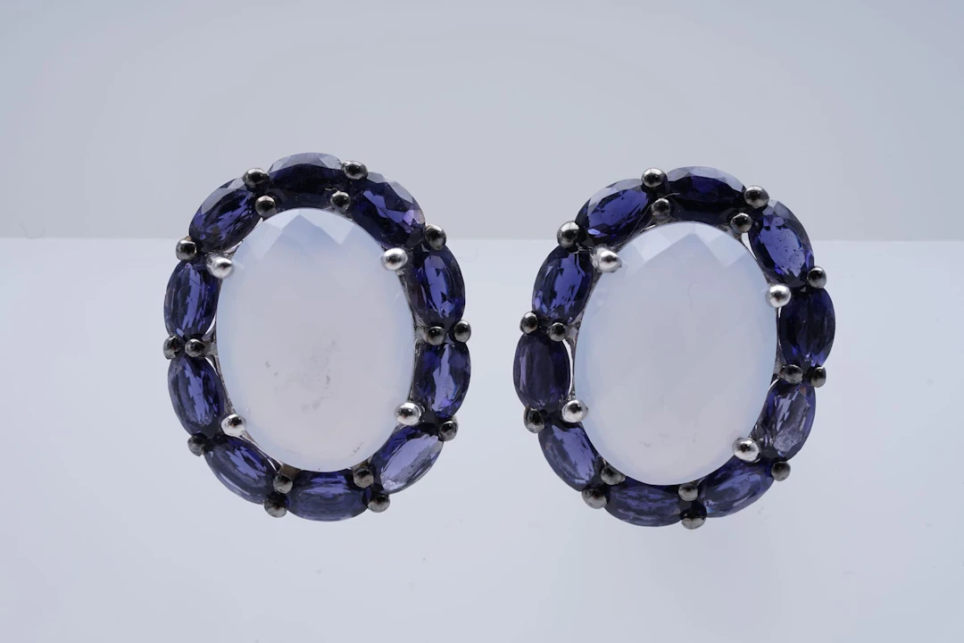 (3506) EARRINGS SILVER 925 / 1000 CALCEDONY IOLITES 9,37 1 240
