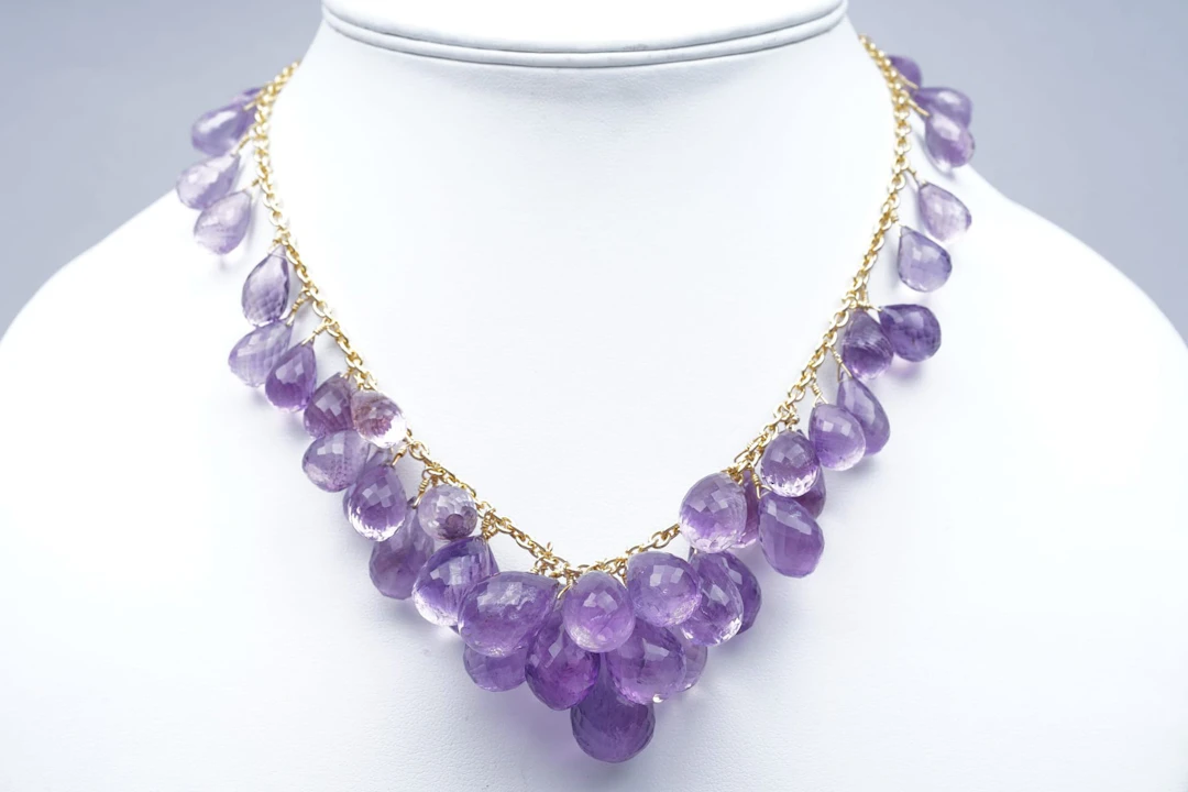 NECKLACE yellow SILVER 925 / 1000 drops AMETHYSTES, nro 16366