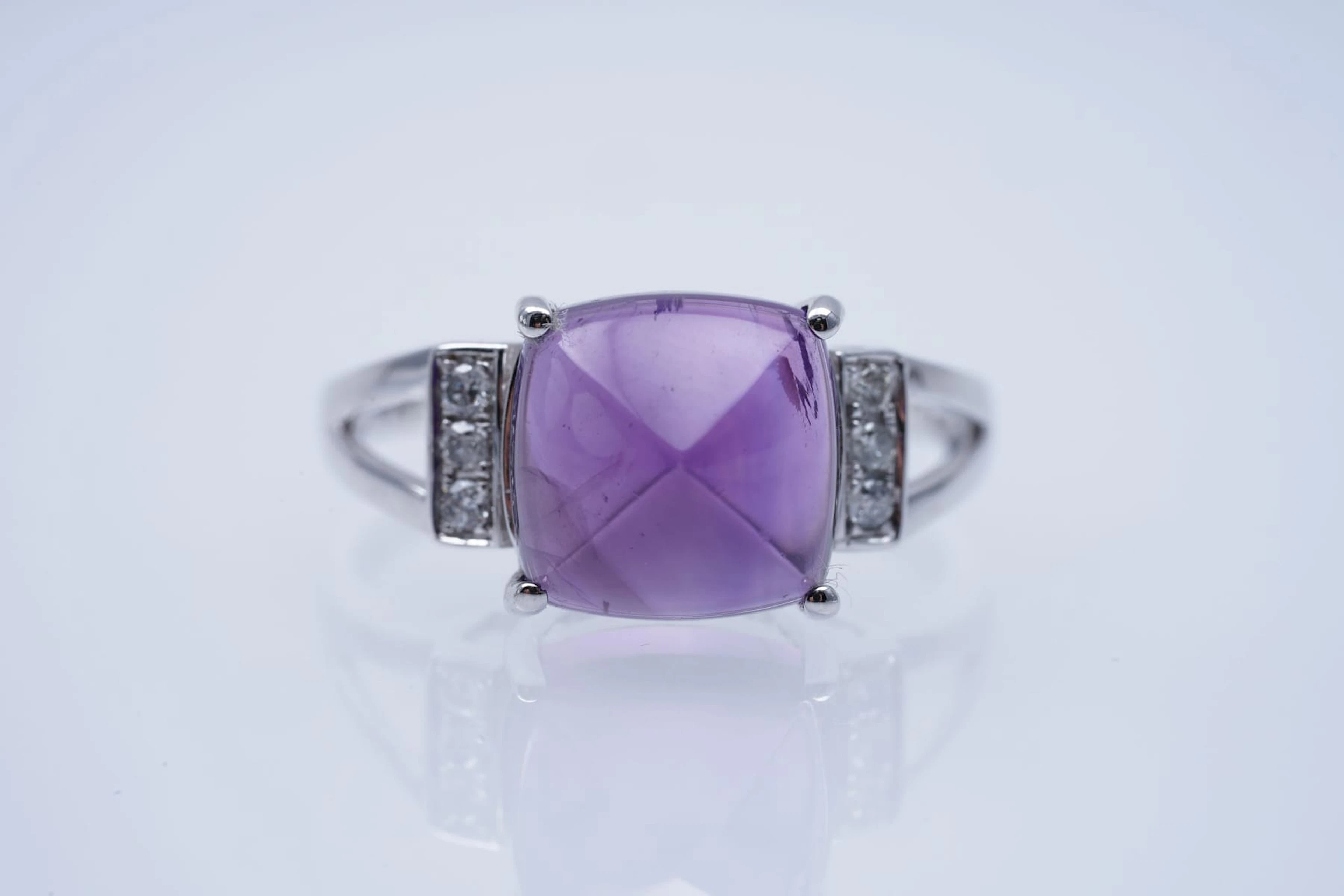 RING white GOLD 375 / 1000 AMETHYSTE ( 3,80 ) DIAMONDS ( 0,06 ), nro 10692