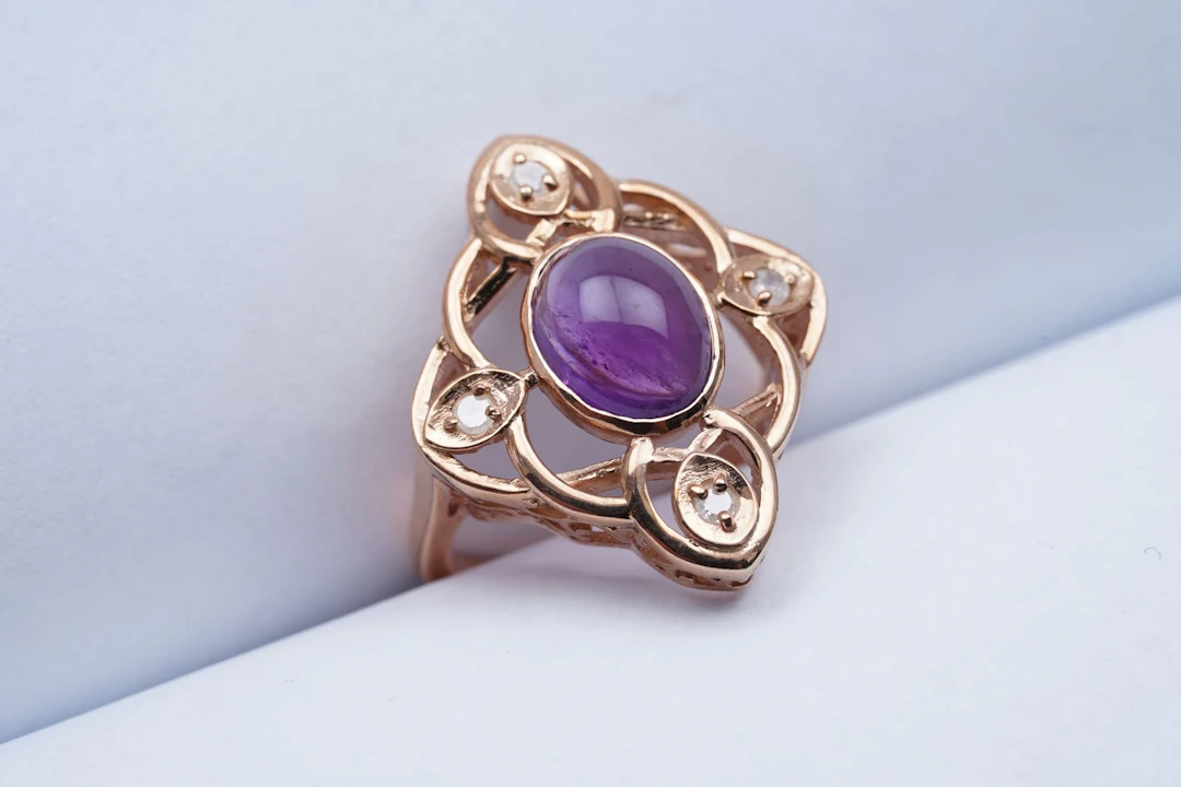 (3089) RING pink SILVER 925 / 1000 AMETHYSTE cabochon DIAMONDS
