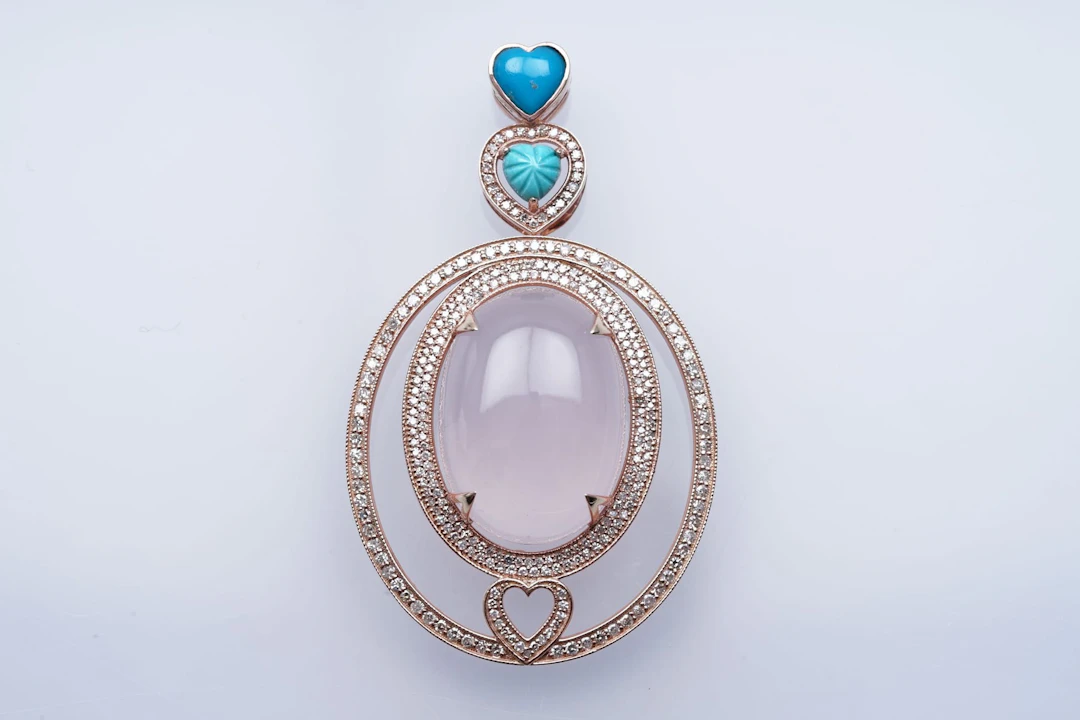 Riipus kultaa 375/1000 ROSE QUARTZ (18) TQ(1) DIAMONDS (0.5), nro 14837