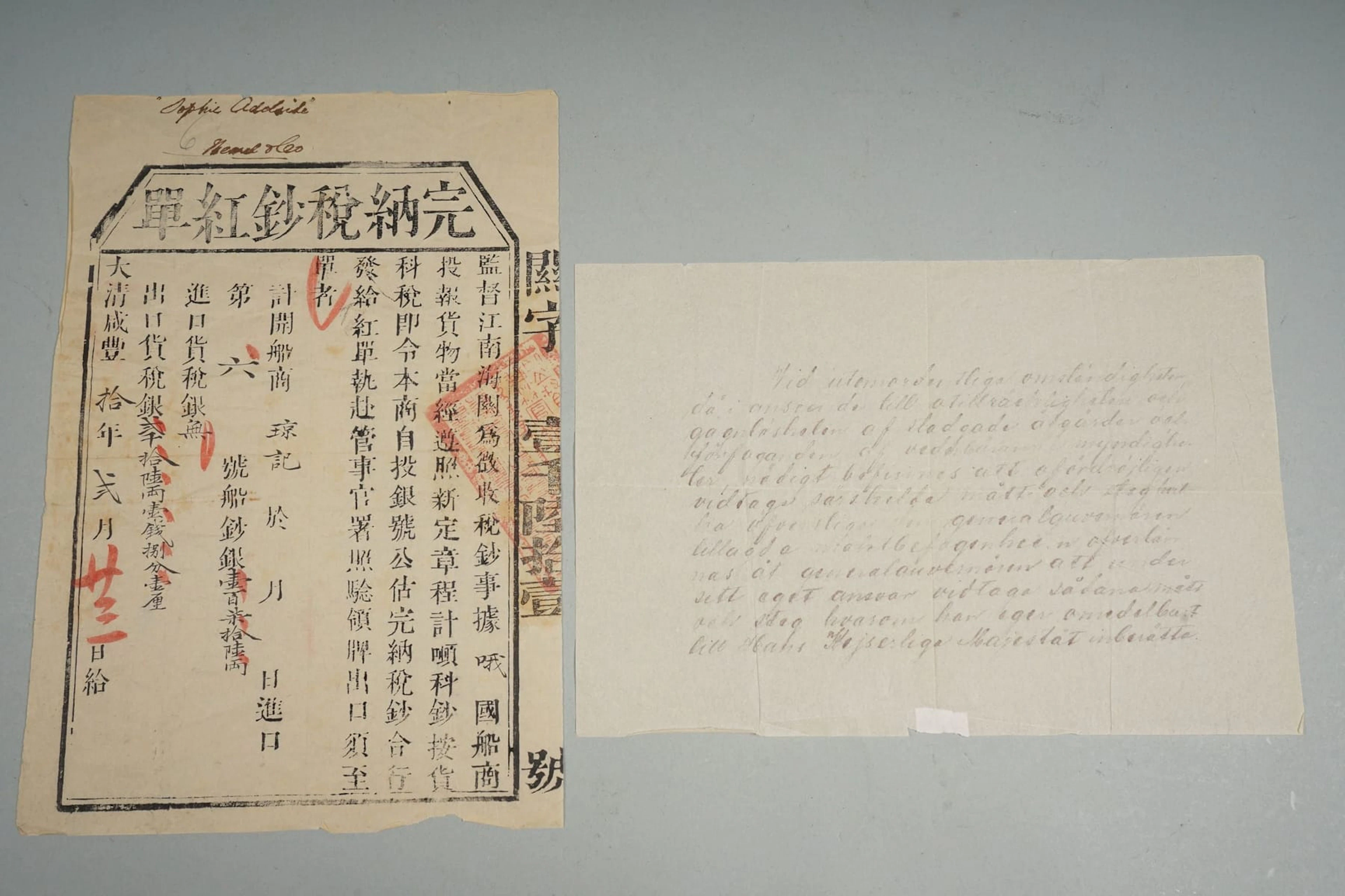 Kiinalainen asiakirja Qing-dynastia (1644-1911), ruotsinkielinen käännös
