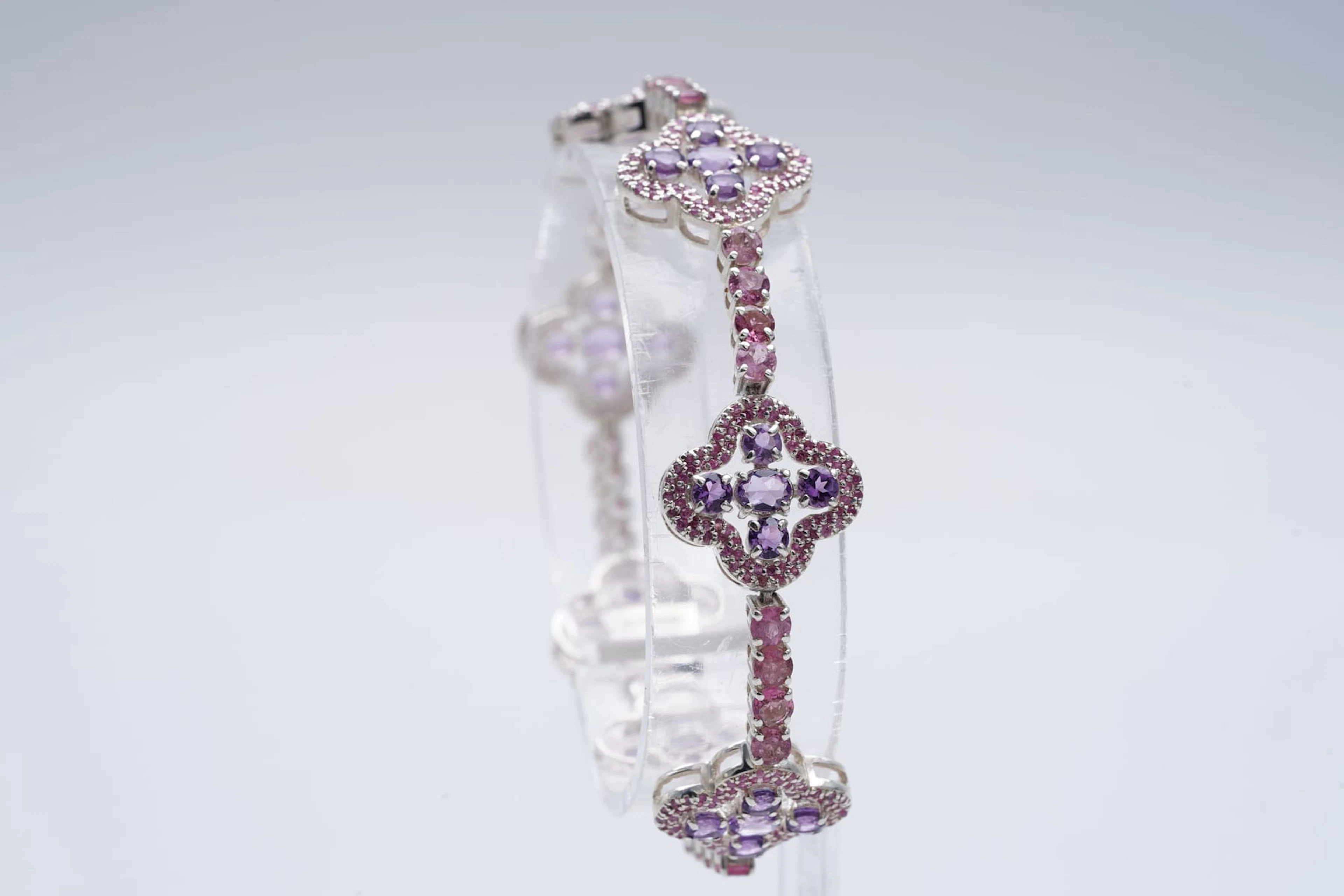 (3123) BRACELET SILVER 925 / 1000 AMETHYSTES (3.9) PINK TOURMALINES