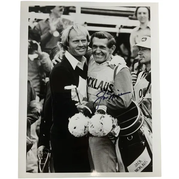 Jack Nicklaus Signed Black and White Photo with Caddie Angelo Argea ...