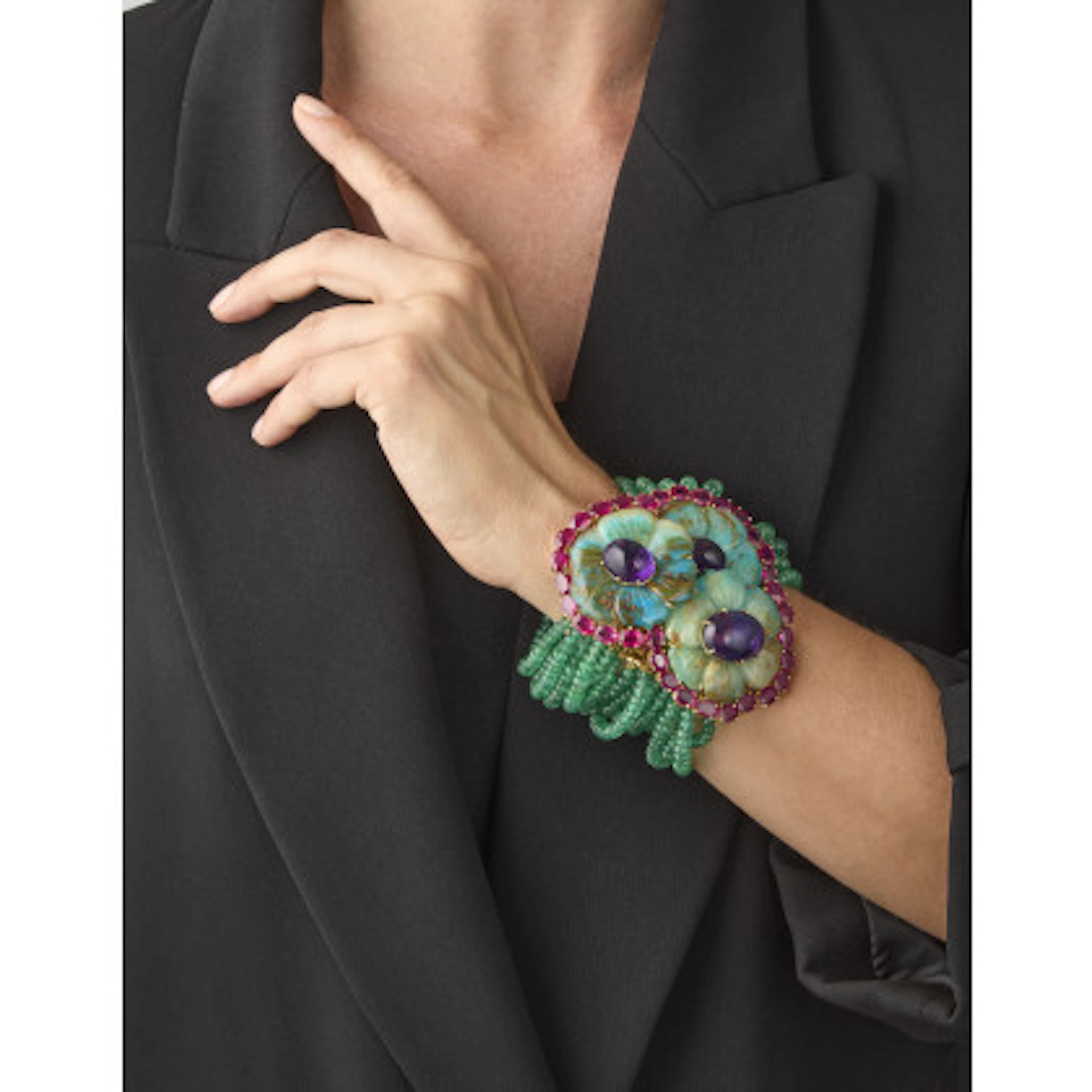 *LÄHRM Bracciale multifili di boule di smeraldo di mm 4,20 circa con