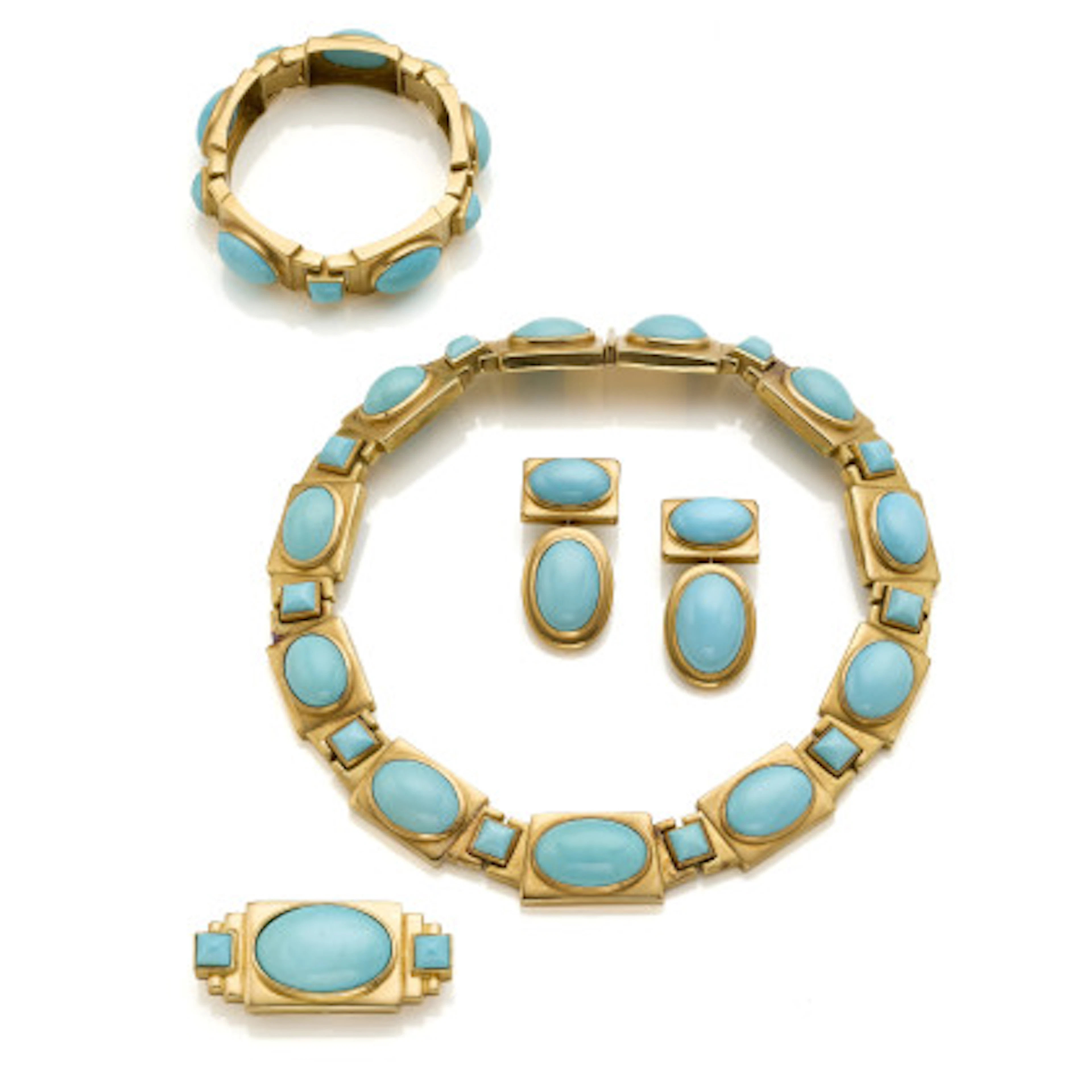 * Demi parure in oro giallo e turchese composta da collana articolata