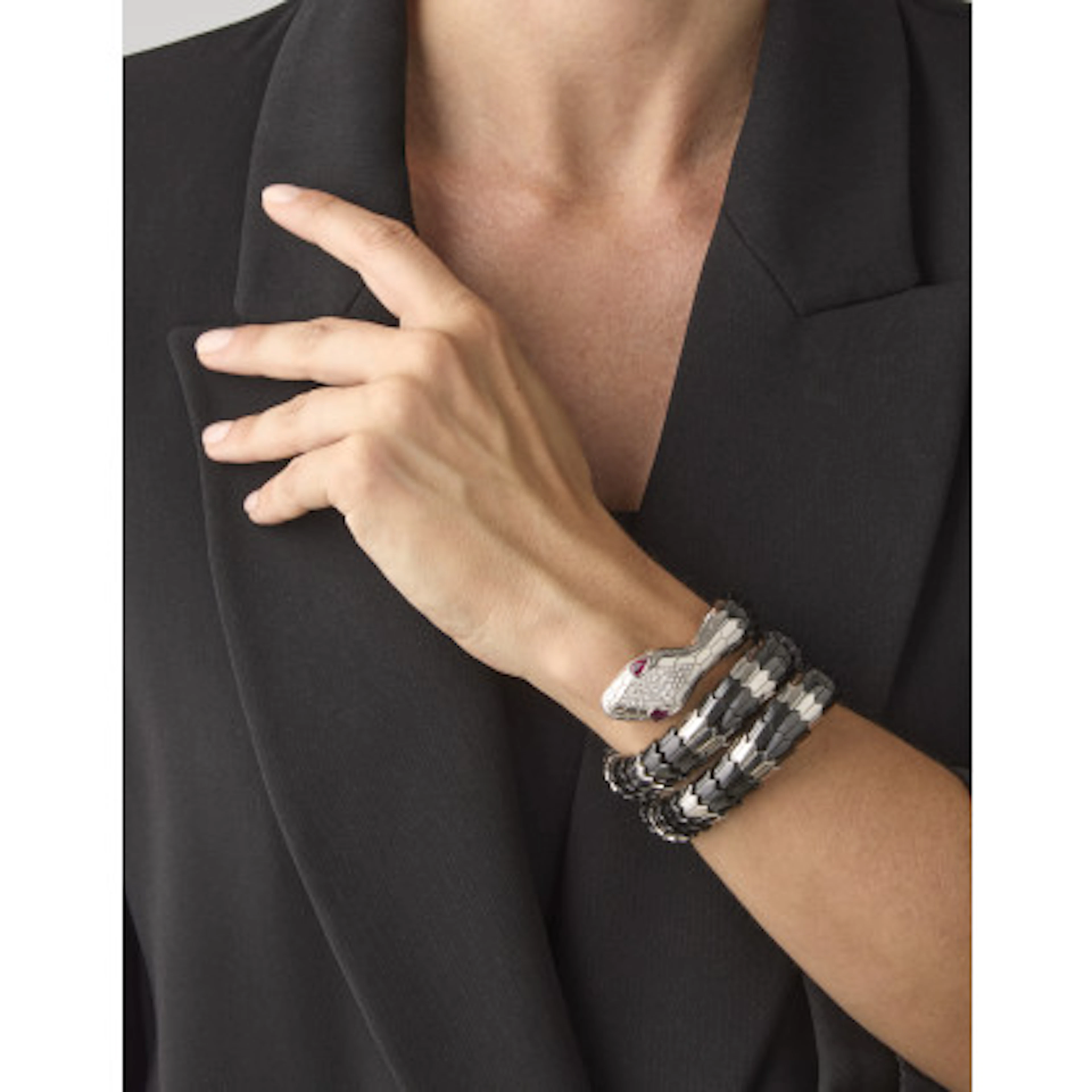 SABBADINI Bracciale a serpente in oro bianco e acciaio brunito con