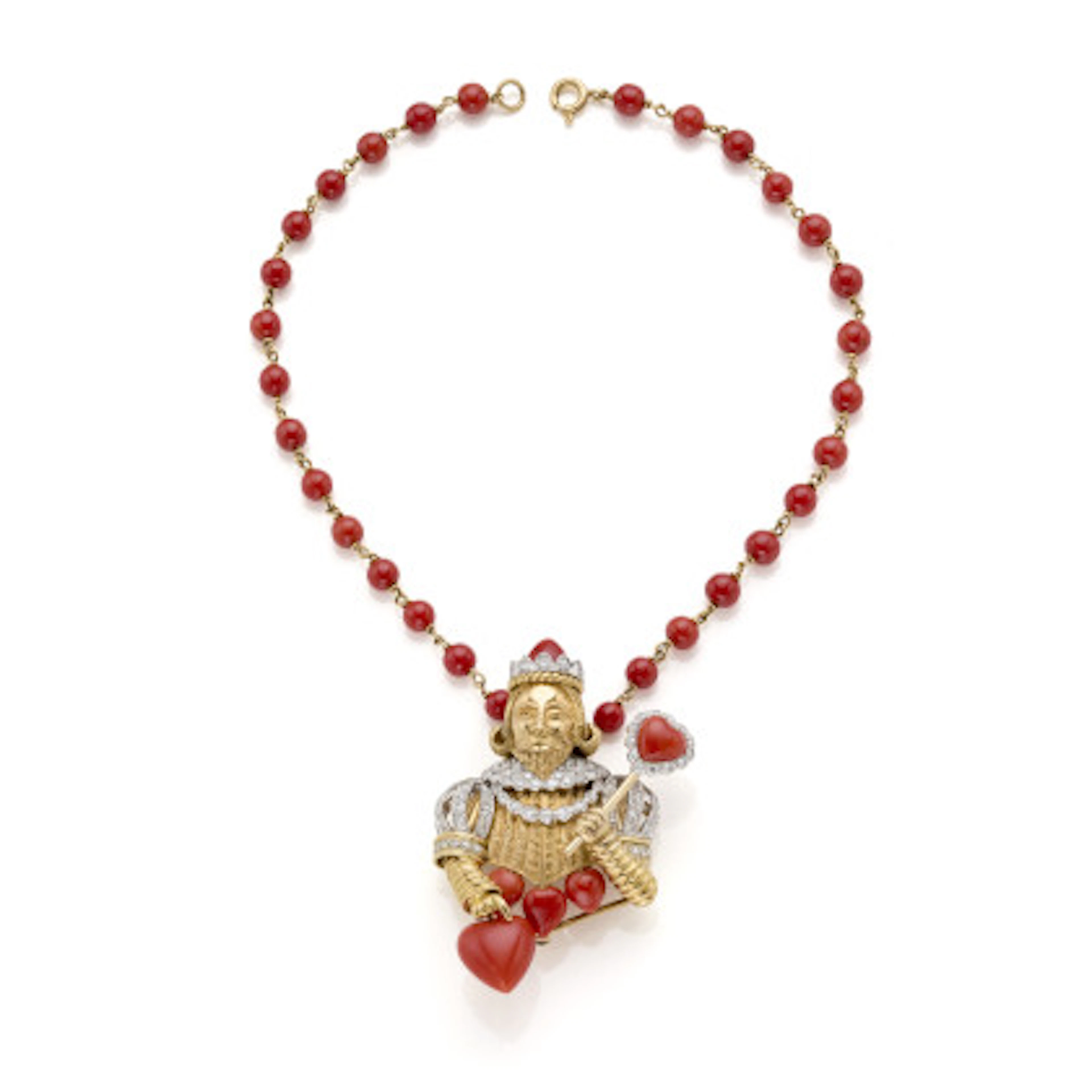 * Collana in oro giallo e corallo con broche/pendente di cm 6.60 circa