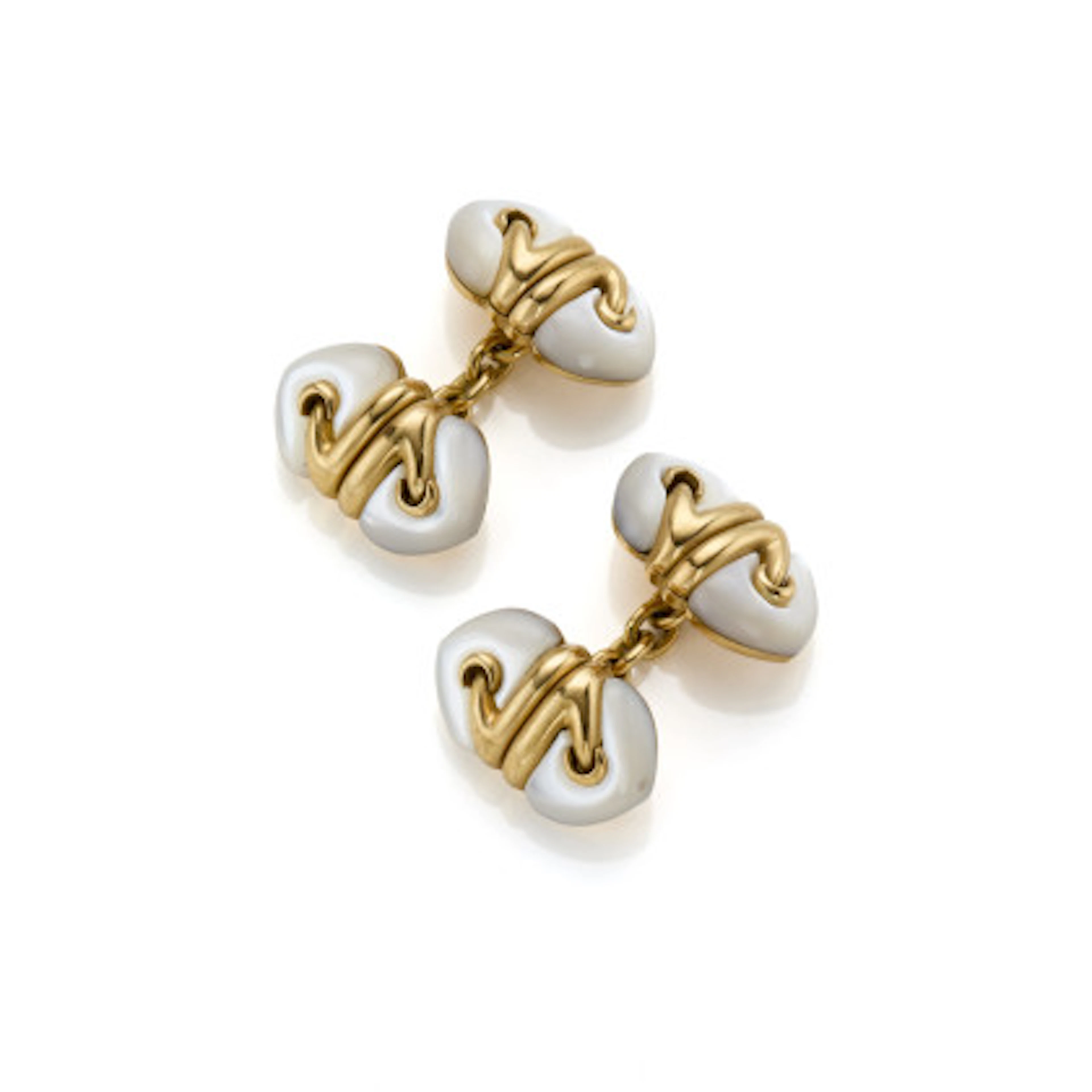 *BULGARI Gemelli "Doppio Cuore" in oro giallo e madreperla, g 18,89