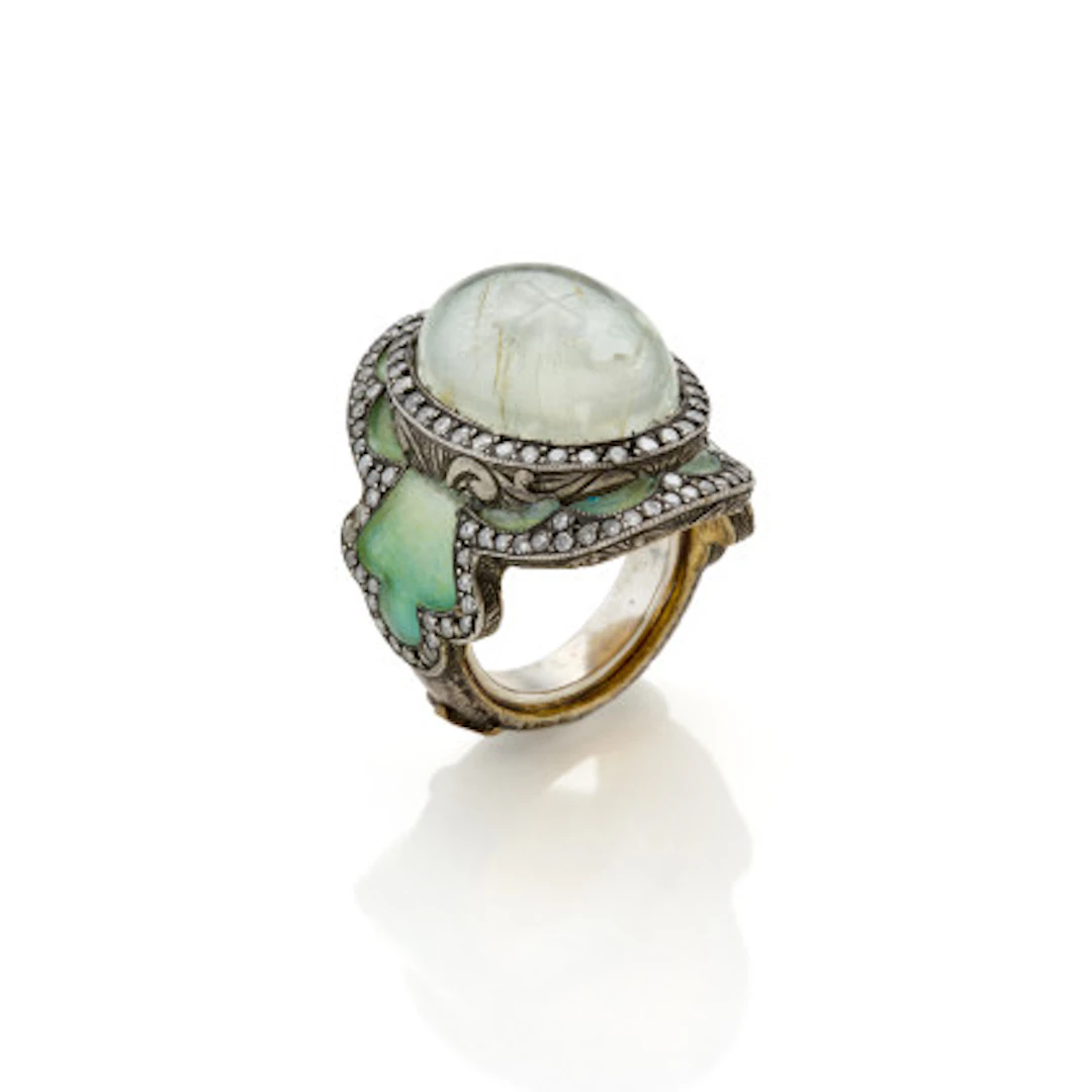 *SEVAN - LÄHRM Anello in argento cesellato e oro giallo con tormalina