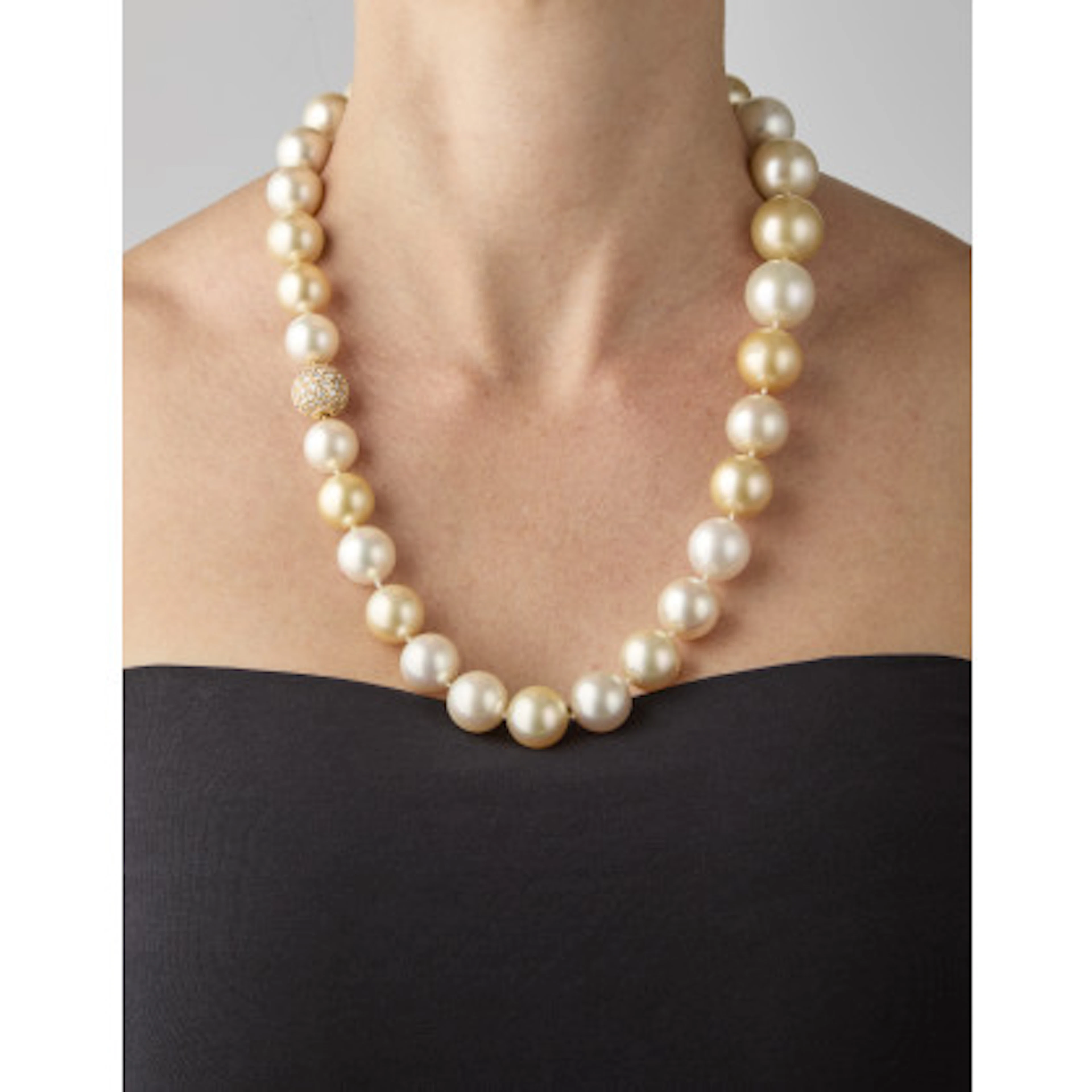 * Collana di perle coltivate bianche e golden a scalare da mm 15,07