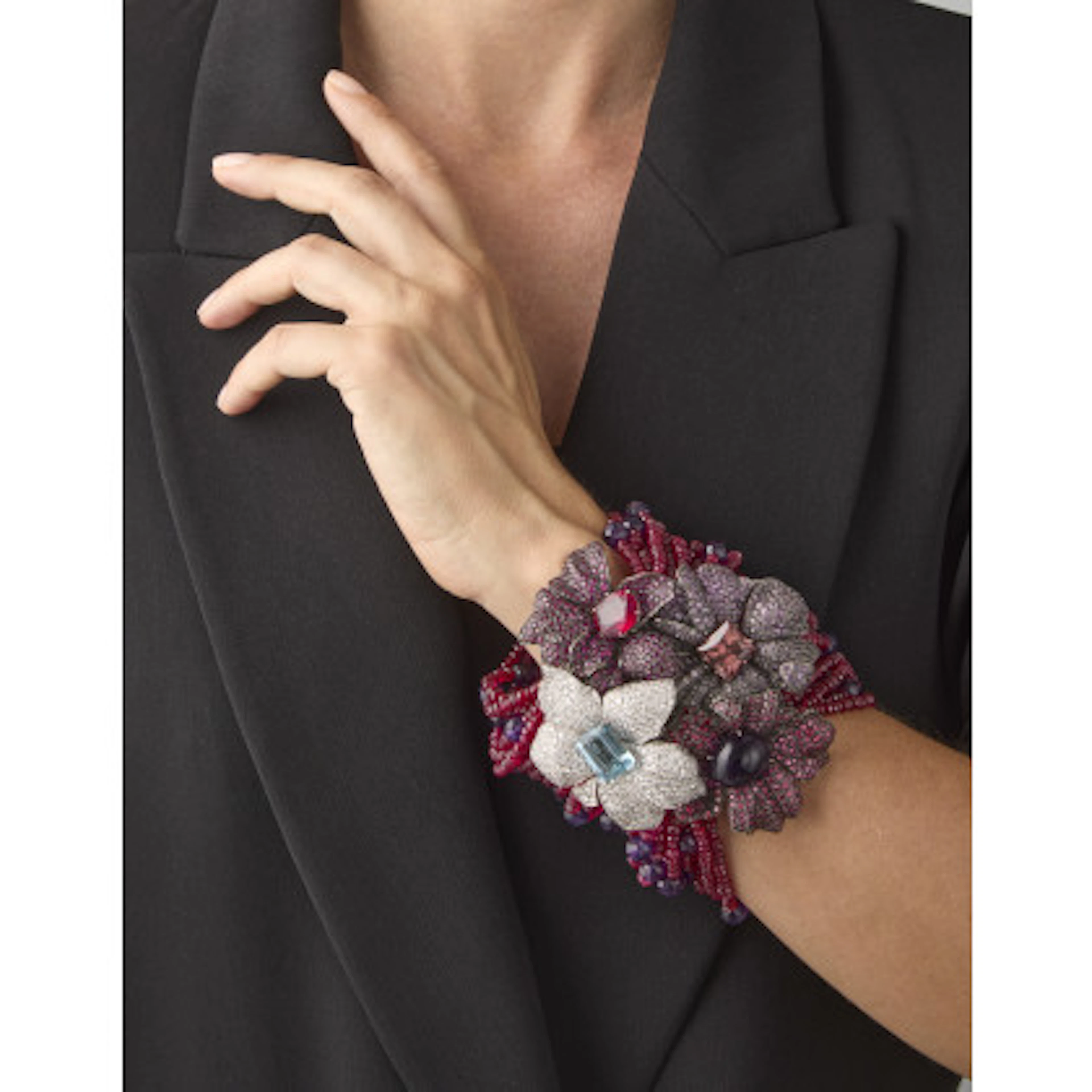 *LÄHRM Bracciale multifili di spinelli e ametiste sfaccettate con