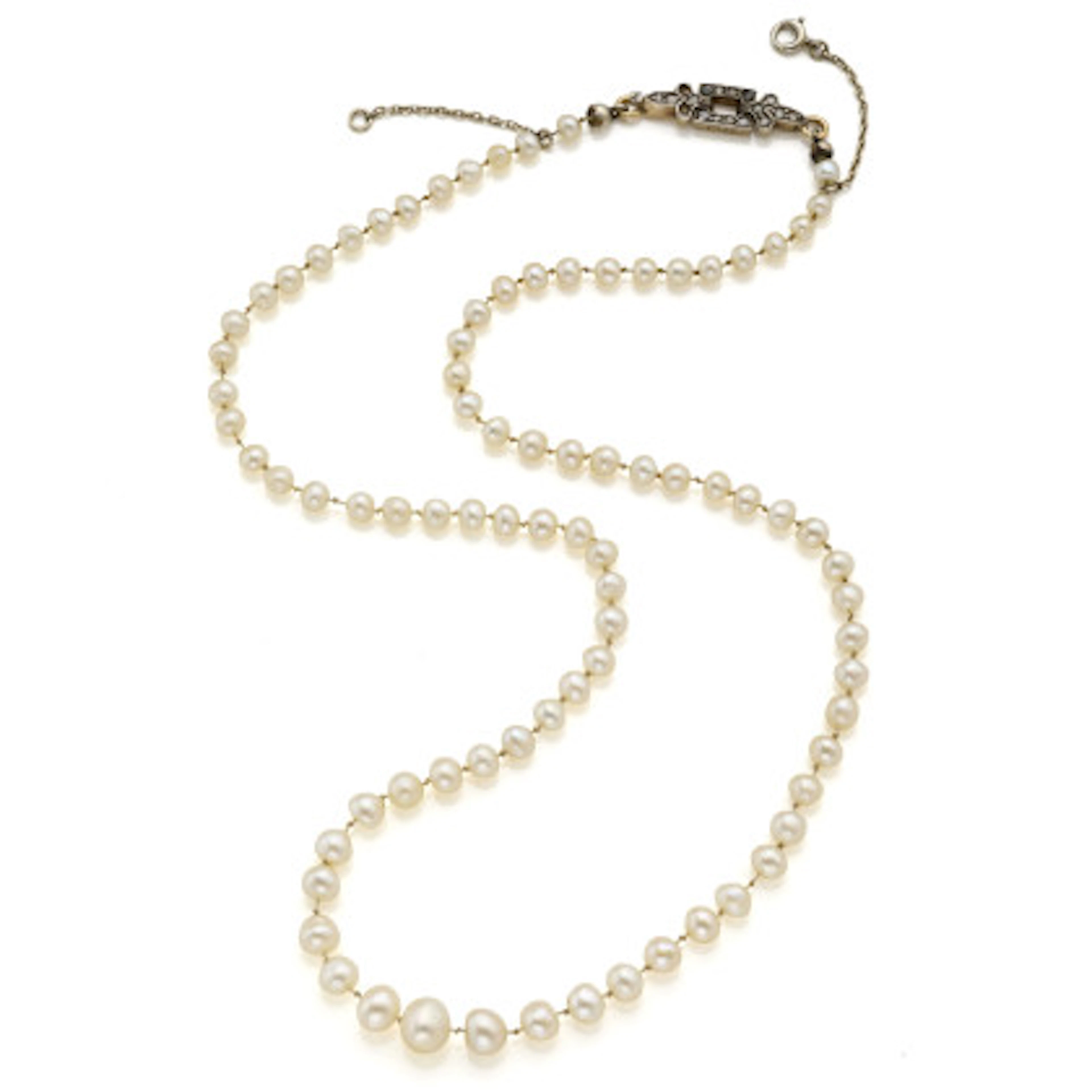 Collana di perle naturali d'acqua salata da mm 3,30 a mm 6,15 circa