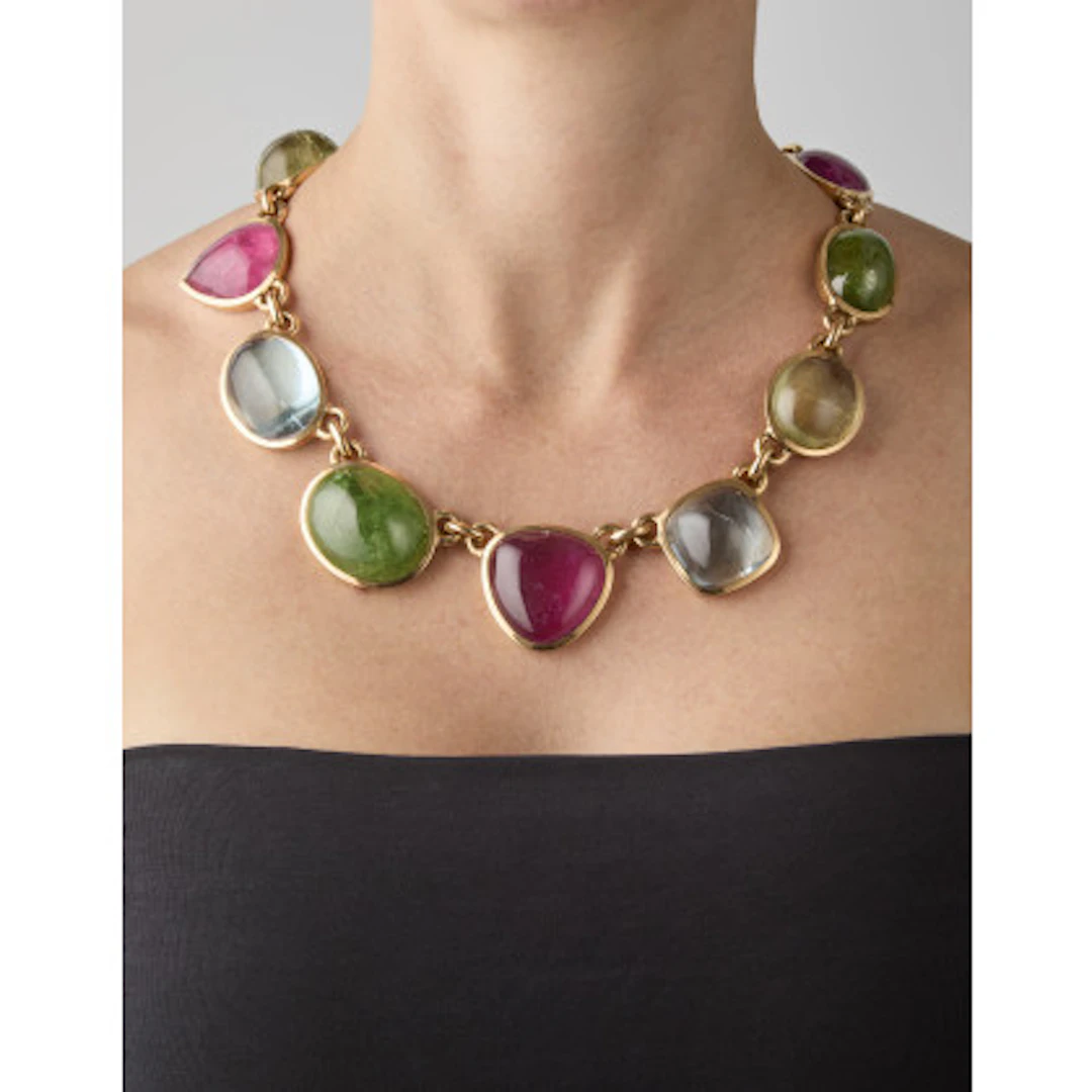 *KRAUSS Collana in oro giallo con grandi tormaline cabochon di vari