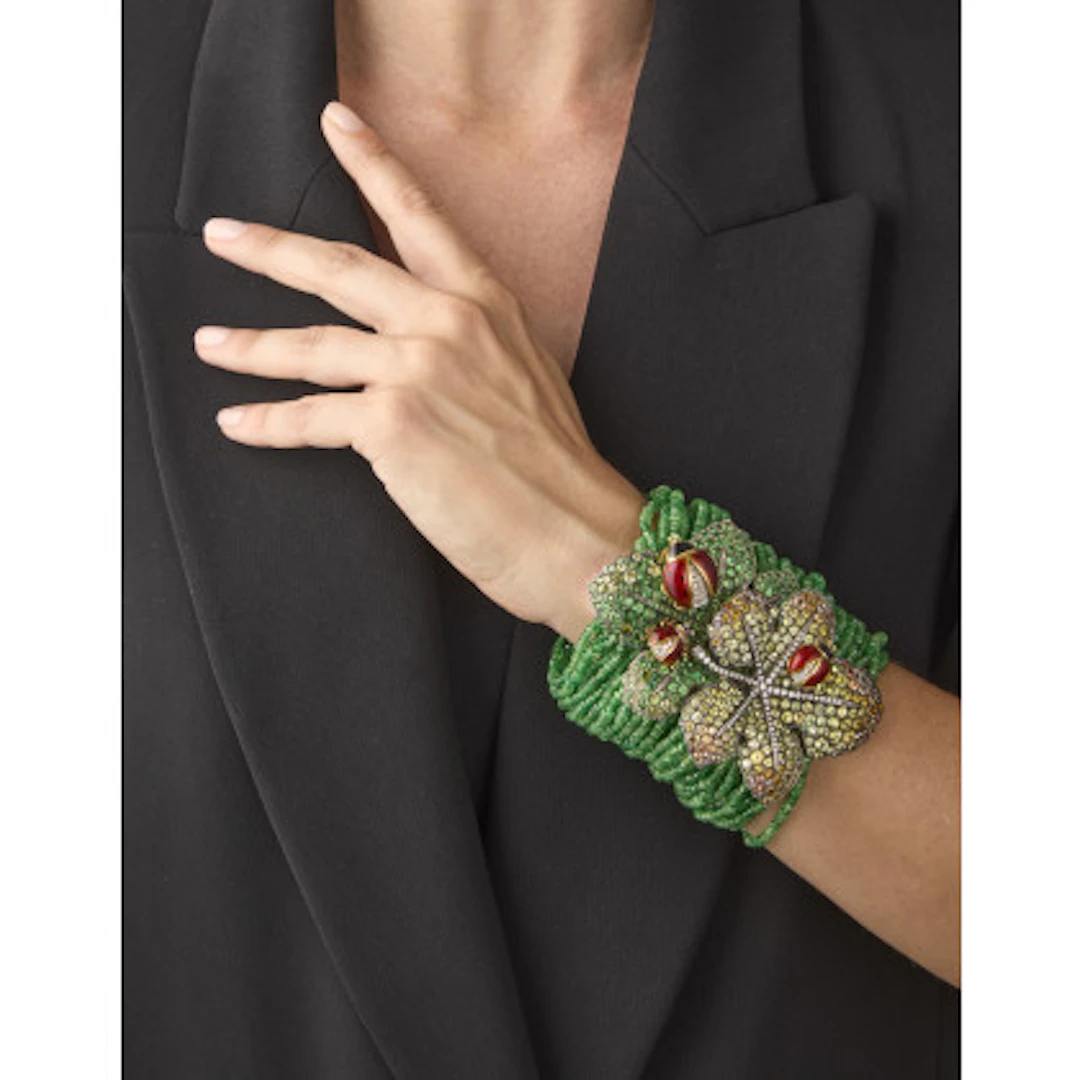 *LÄHRM Bracciale a fascia multifili di tsavoriti sfaccettate con chiusura