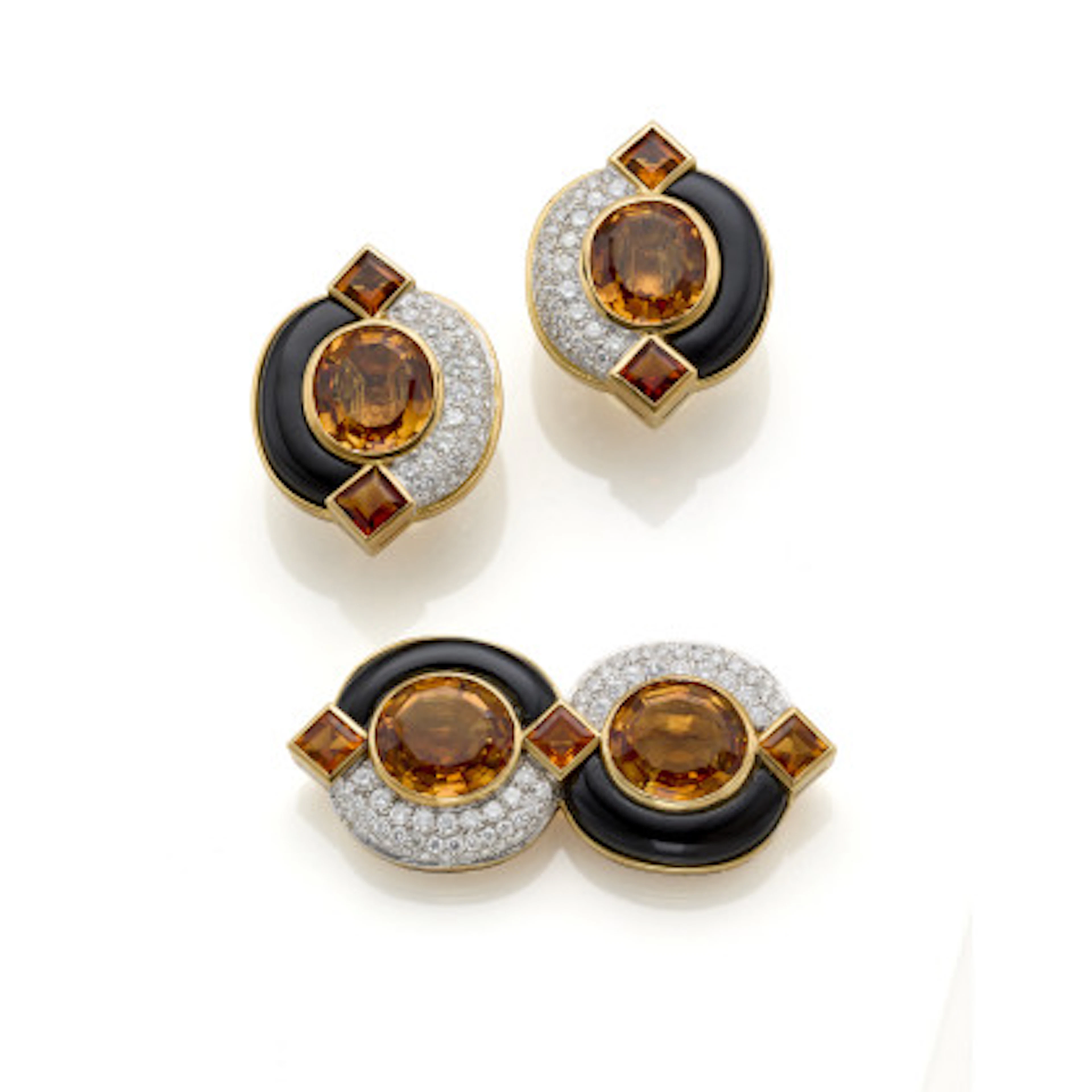 Demi parure in oro giallo e bianco con diamanti tondi per complessivi