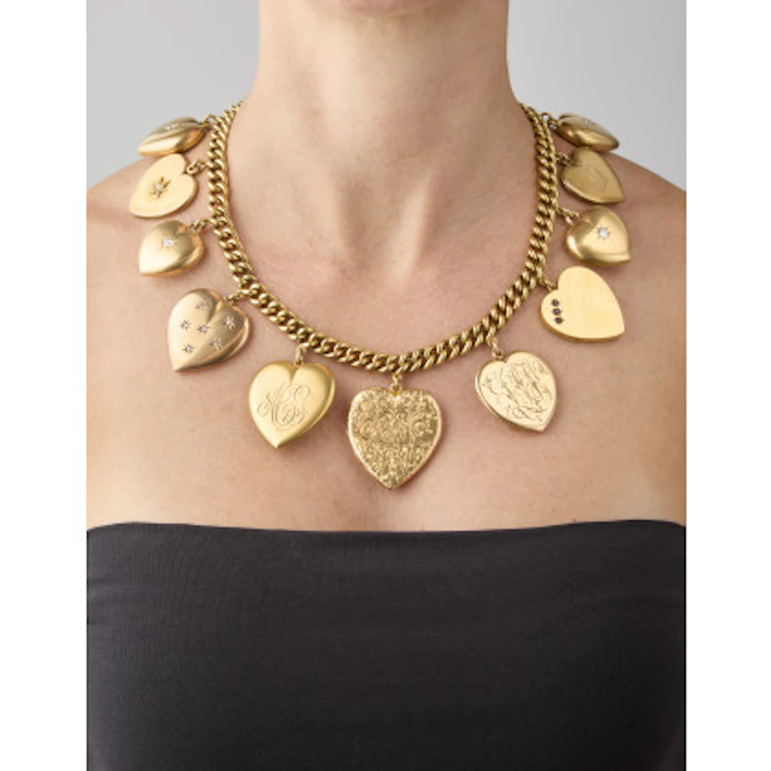 * Collana a catena in oro giallo 585/1000 con 14 pendenti a cuore
