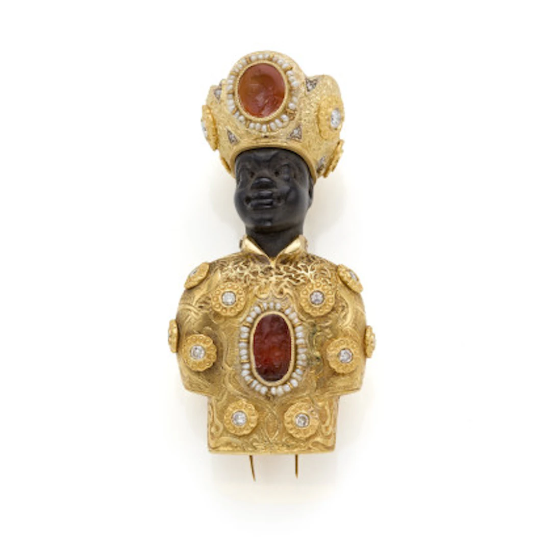 *CODOGNATO Broche a moretto in oro giallo cesellato, diamanti per