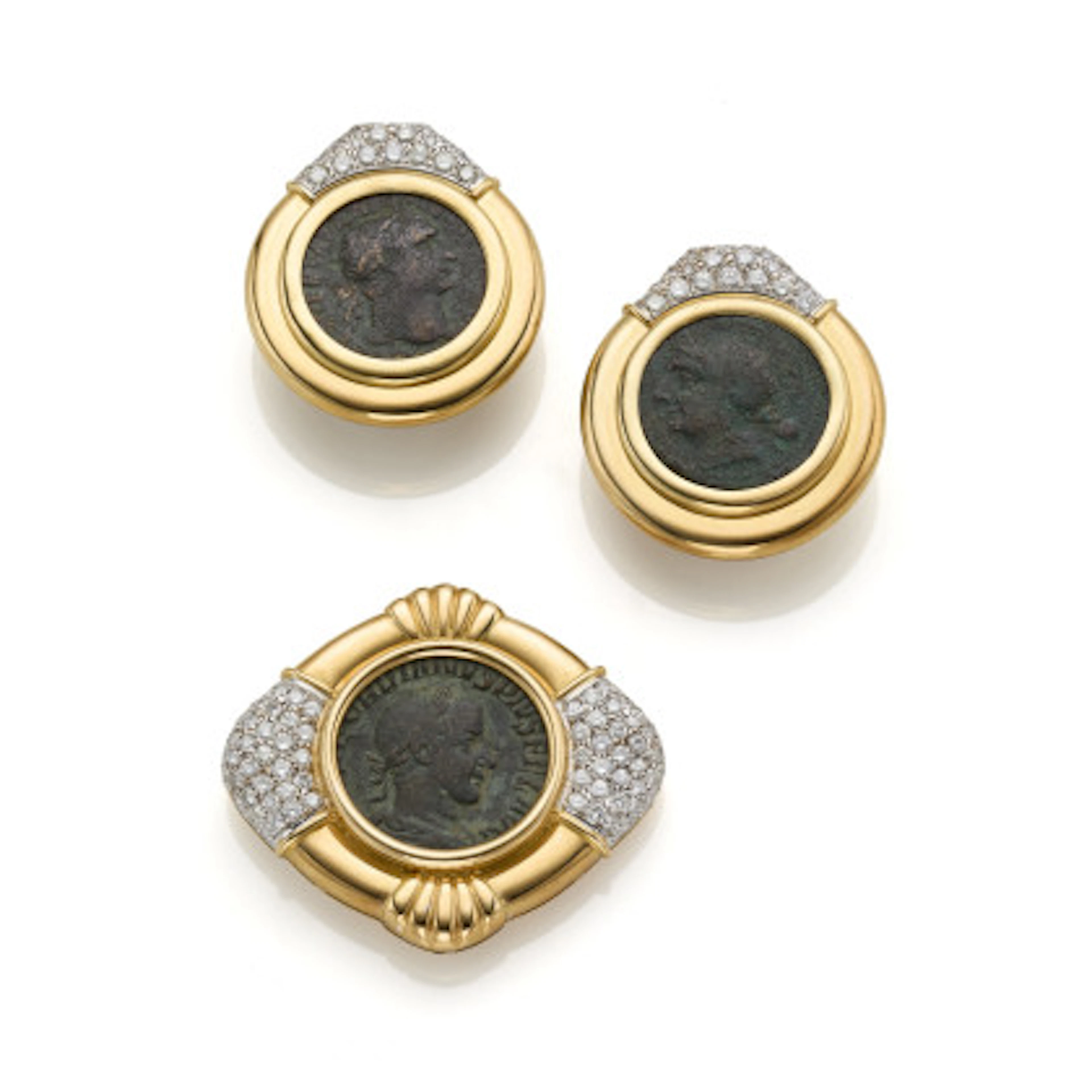 Demi parure in oro giallo e bianco con diamanti tondi per complessivi