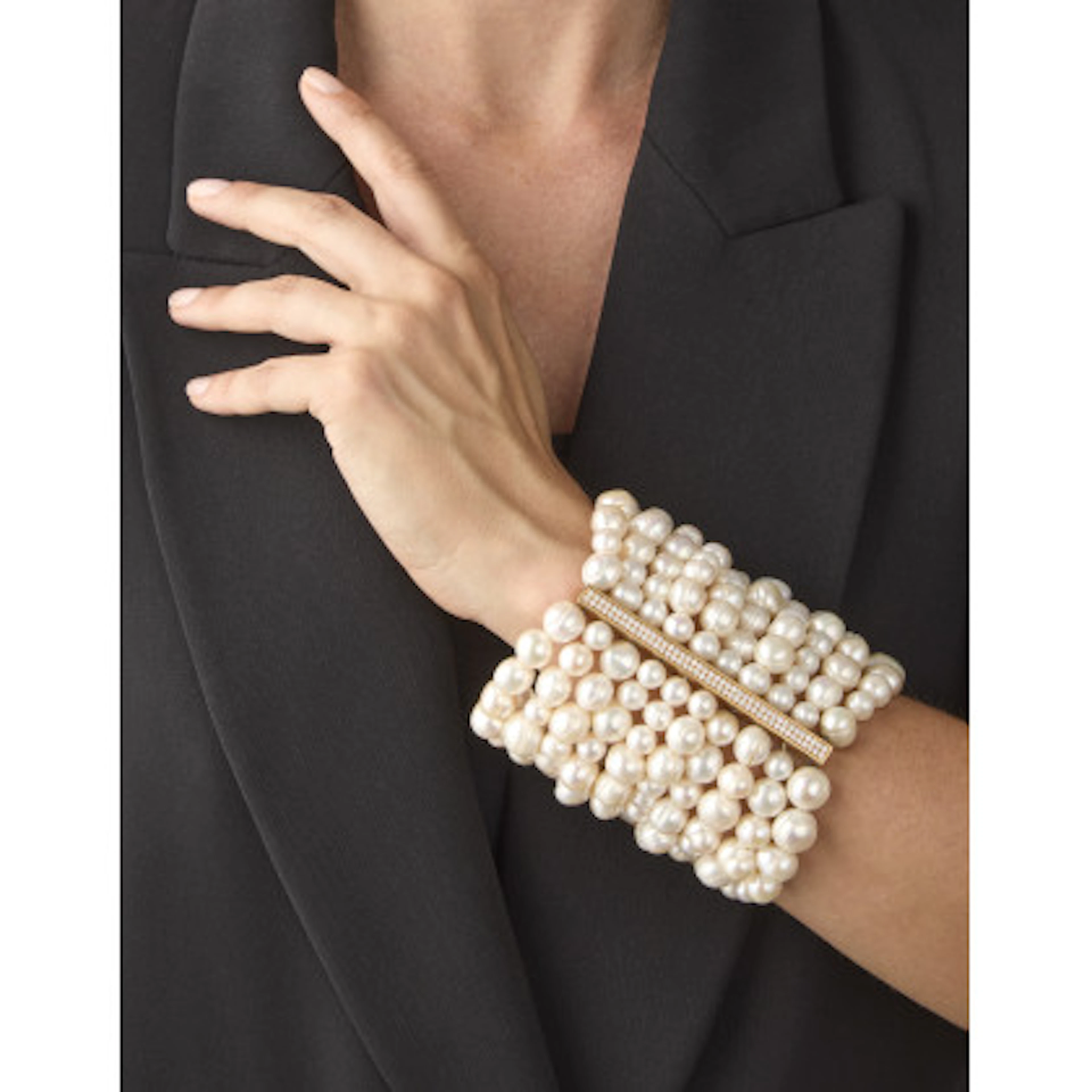 Bracciale a fascia estensibile in perle coltivate d'acqua dolce da