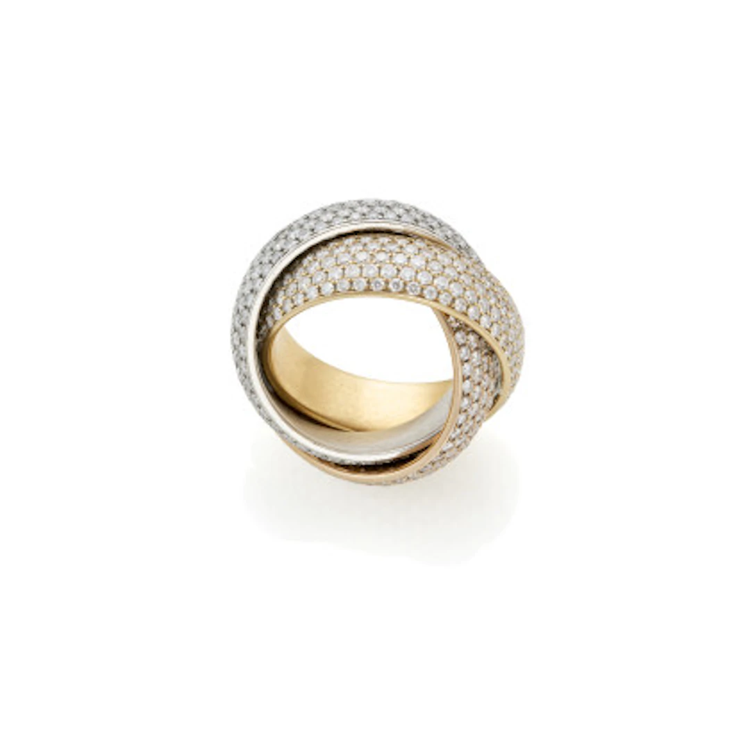 *KRAUSS Anello modello trinity in oro giallo, rosa, platino e diamanti