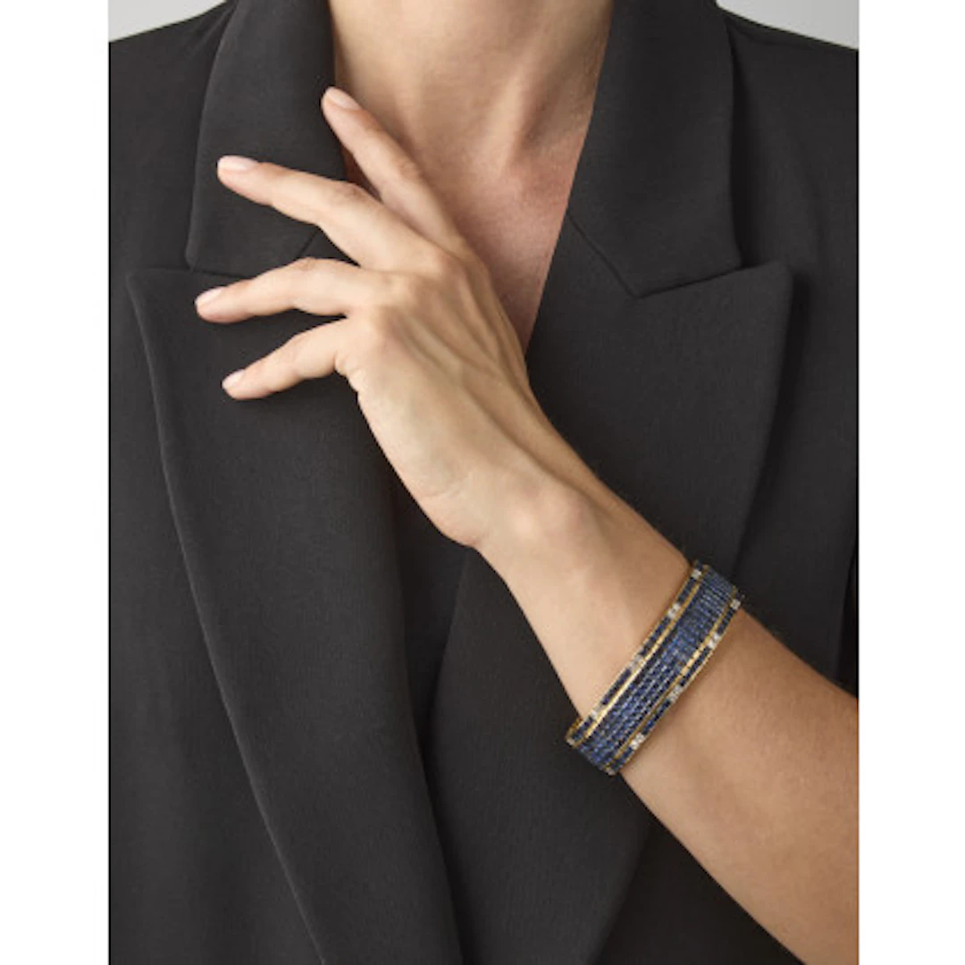 *MORONI Bracciale a fascia in oro giallo con zaffiri e diamanti carré