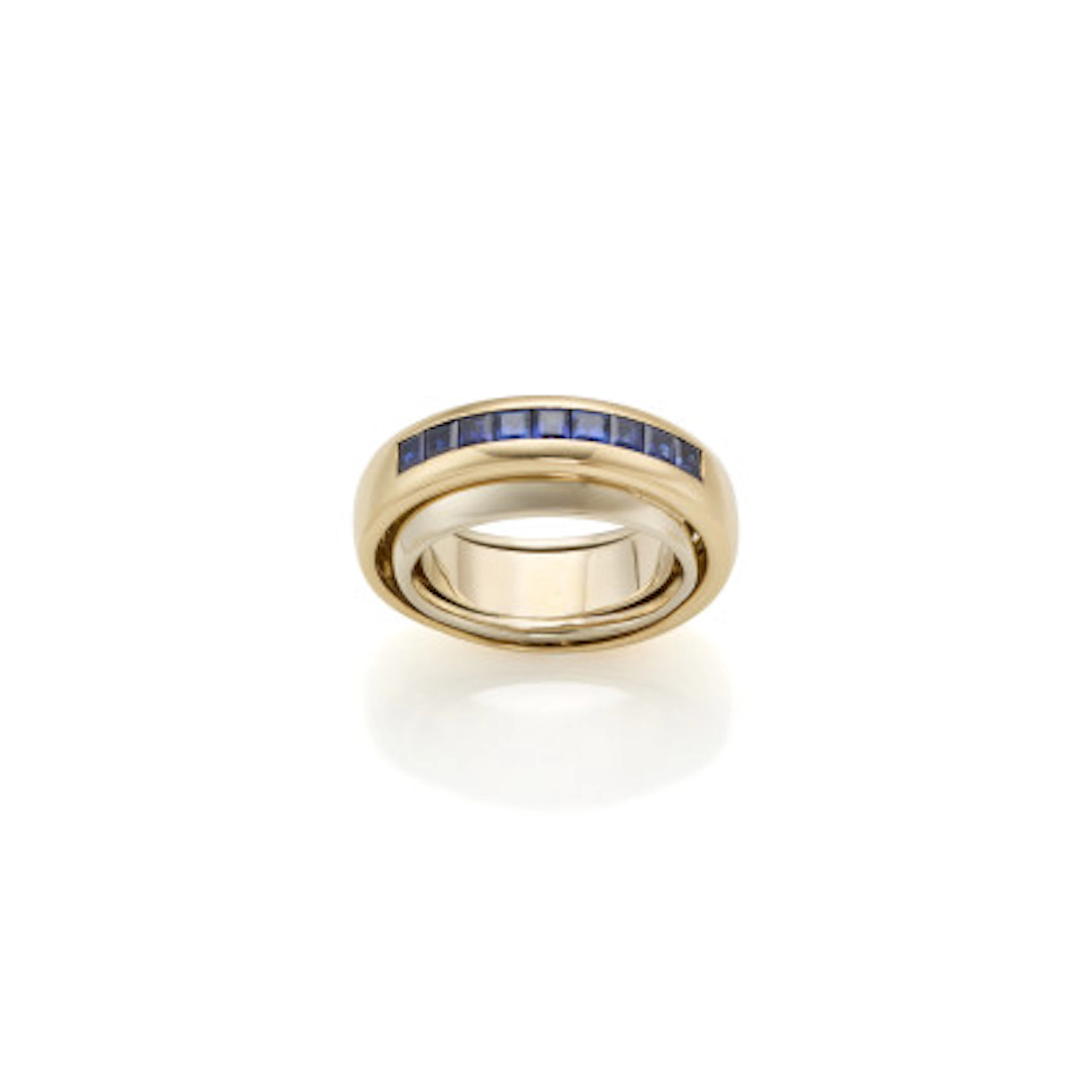 *CARTIER Anello a fascia in oro giallo e bianco con zaffiri carré