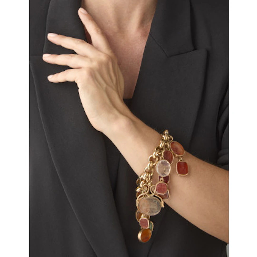 Bracciale a catena in oro giallo 585/1000 con pendenti con quarzo