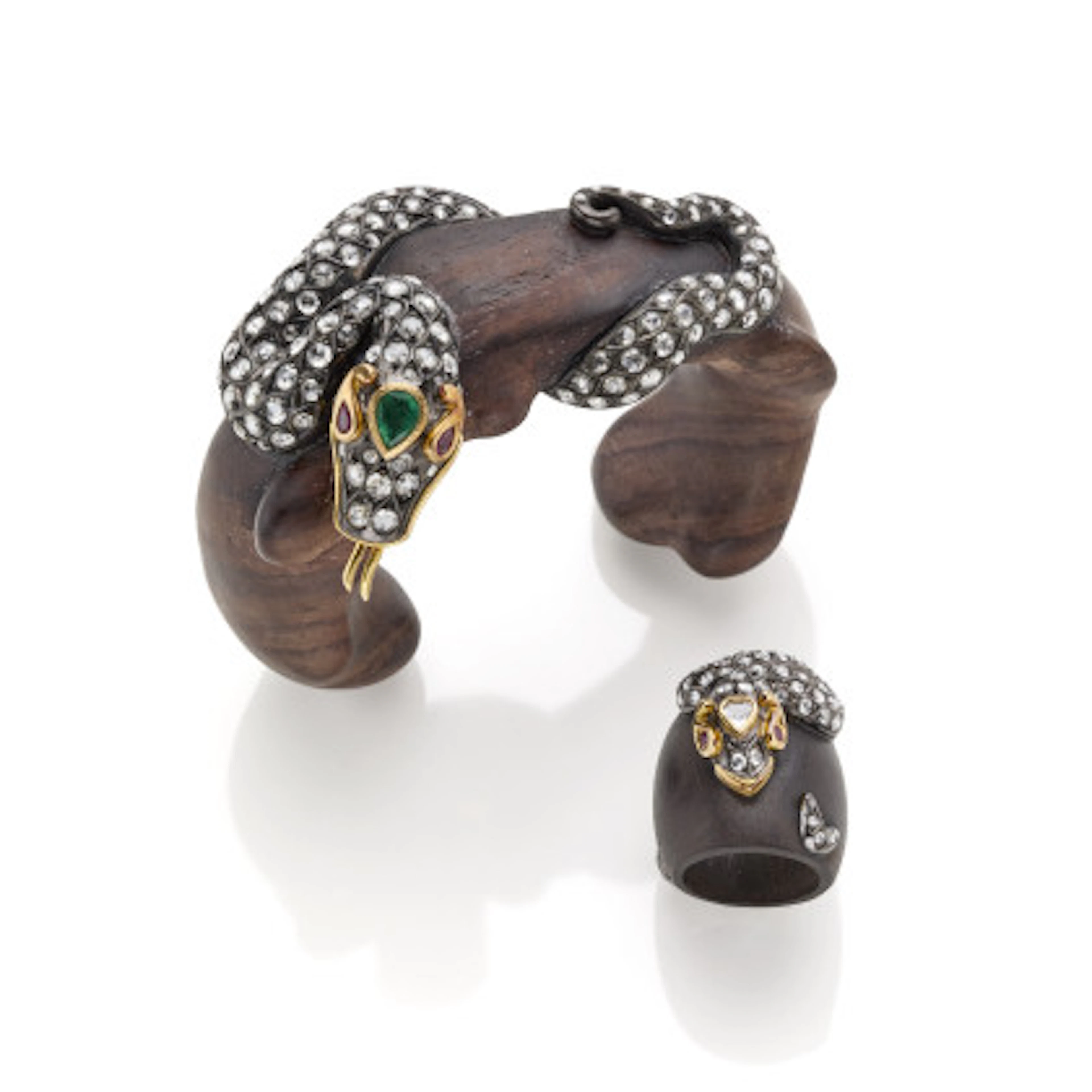 * Demi parure in legno, oro giallo e argento composta da bracciale