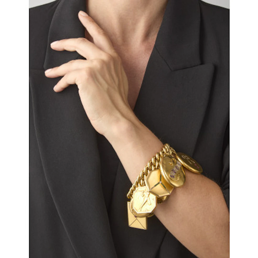 * Bracciale in oro giallo 750/1000 con charms portafoto in oro in