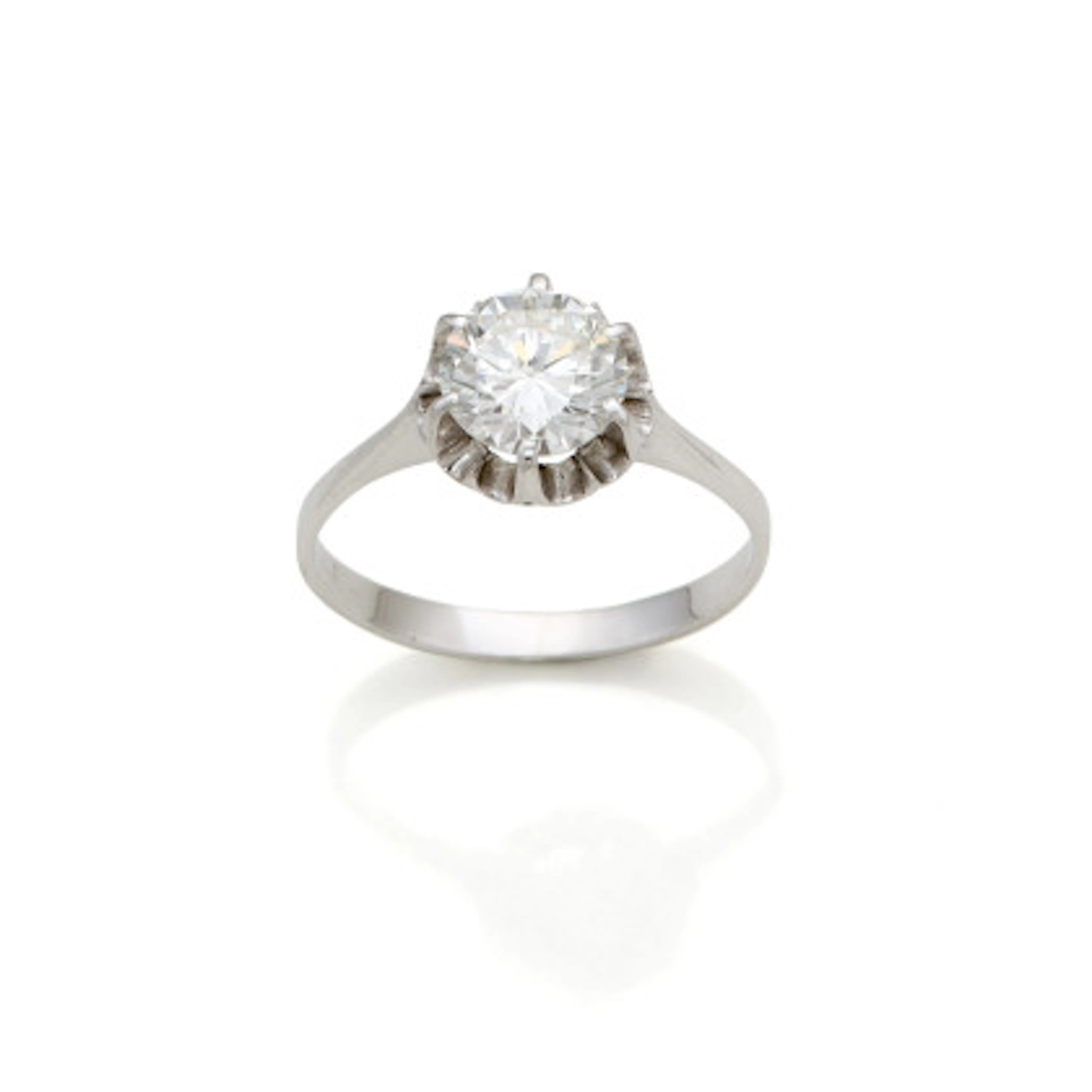 Anello in oro bianco con diamante tondo di ct. 1,30 circa, g 2,41