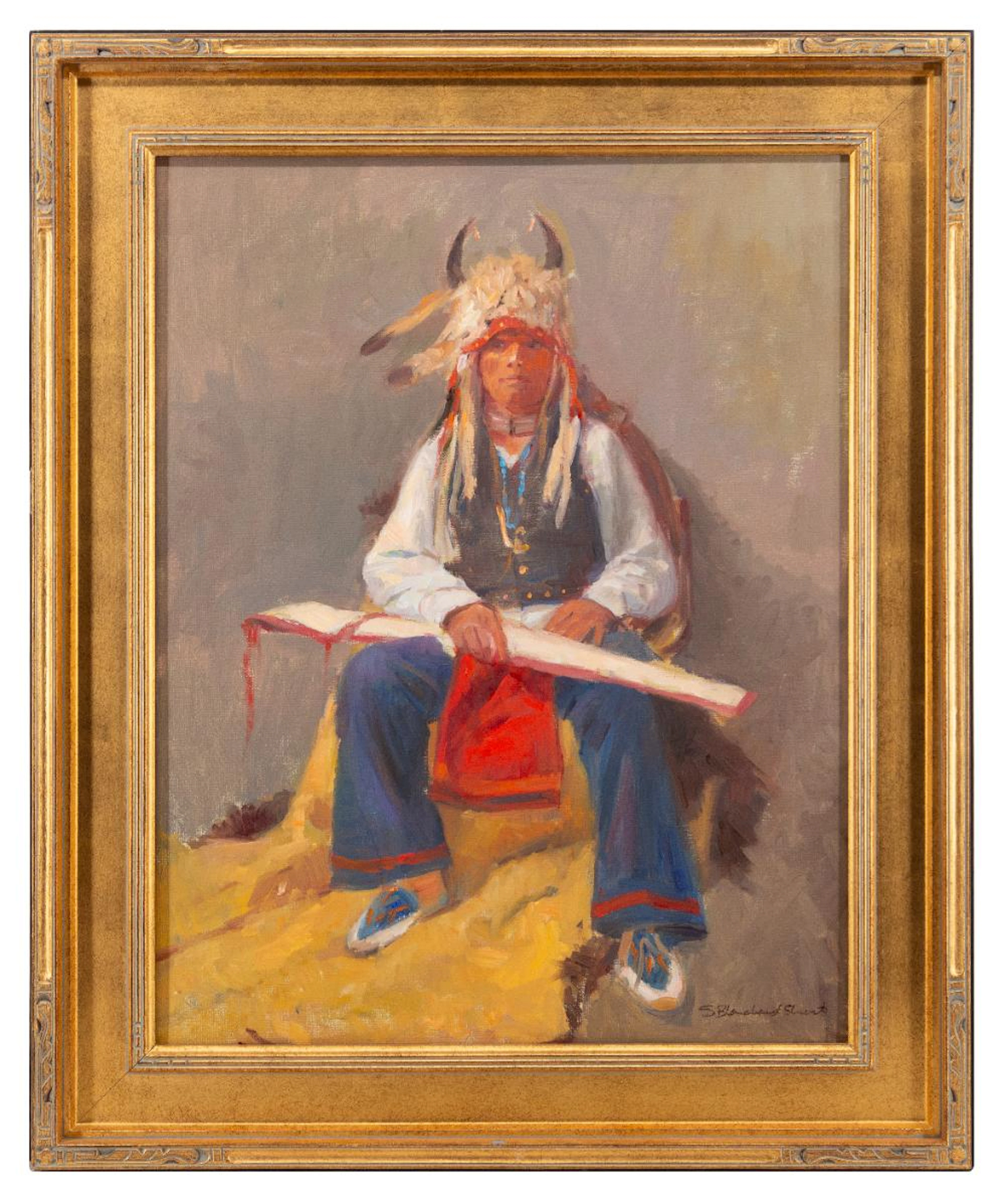 SHERRY BLANCHARD STUART INDIAN PORTRAIT OIL ON CANVAS