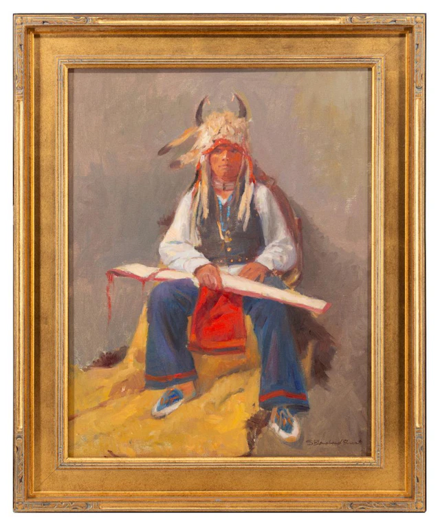 SHERRY BLANCHARD STUART INDIAN PORTRAIT OIL ON CANVAS