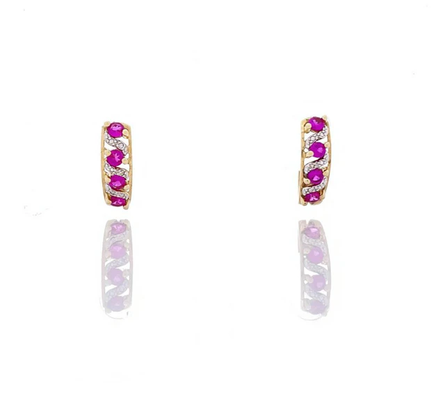 10K YELLOW GOLD RUBY & DIAMOND J HOOP EARRINGS