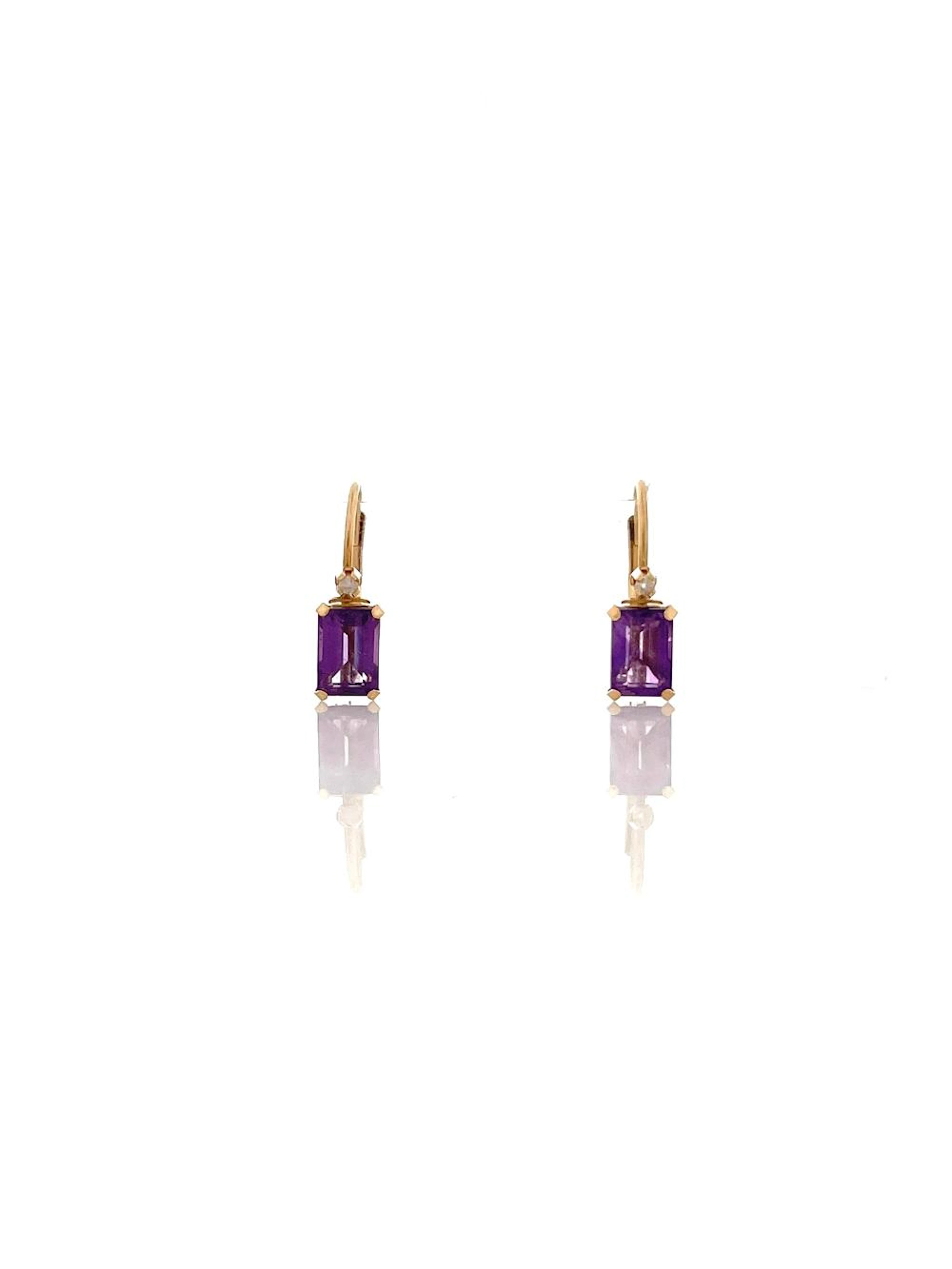 14K YELLOW GOLD .72CTTW AMETHYST & DIAMOND EARRINGs