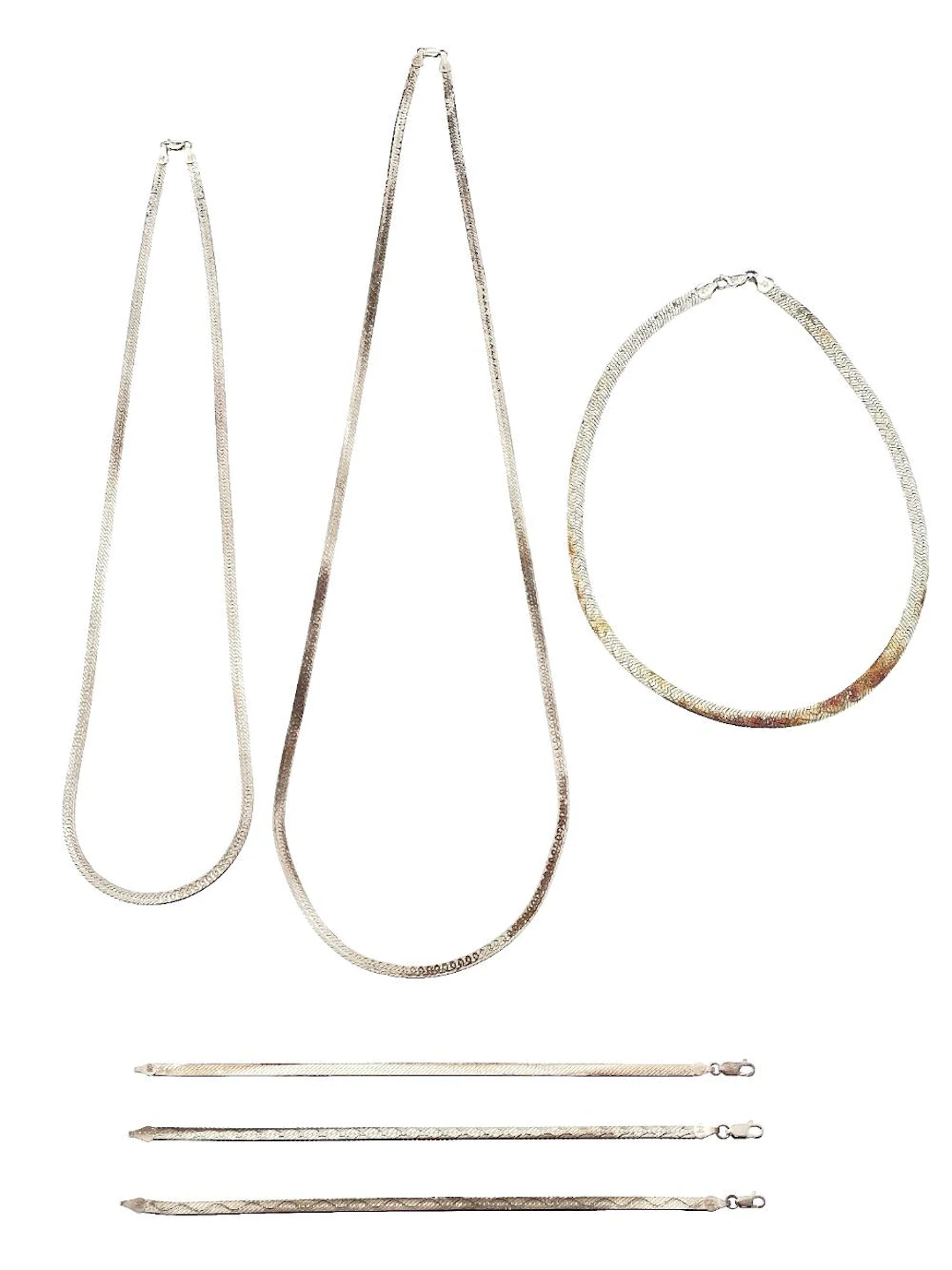 LOT OF 6 ASSORTED MILOR STERLING SILVER HERRINGBONE BRACELETS & NECKLACES