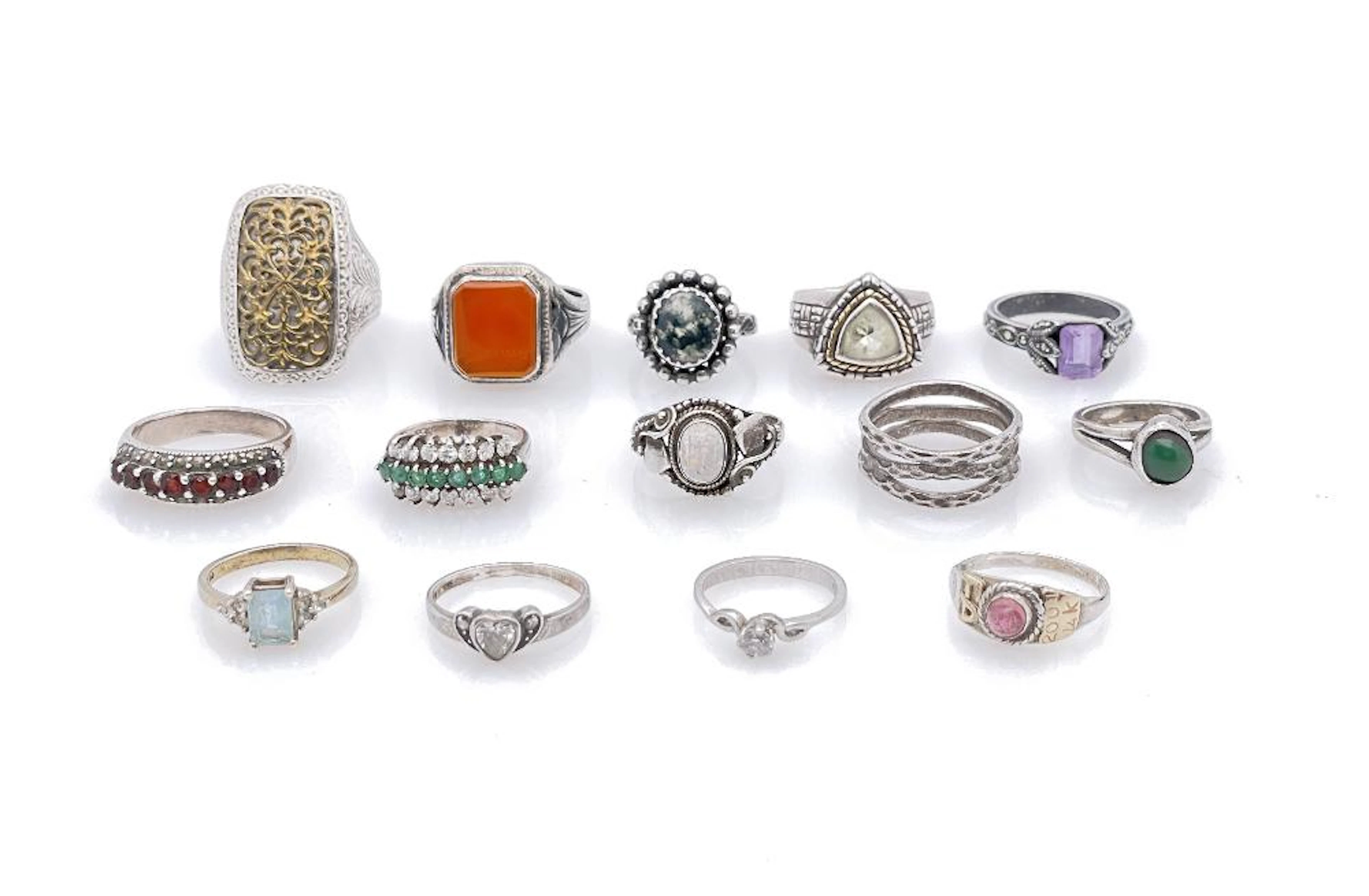 LOT OF 14 ASSORTED STERLING SILVER GEMSTONE RINGS