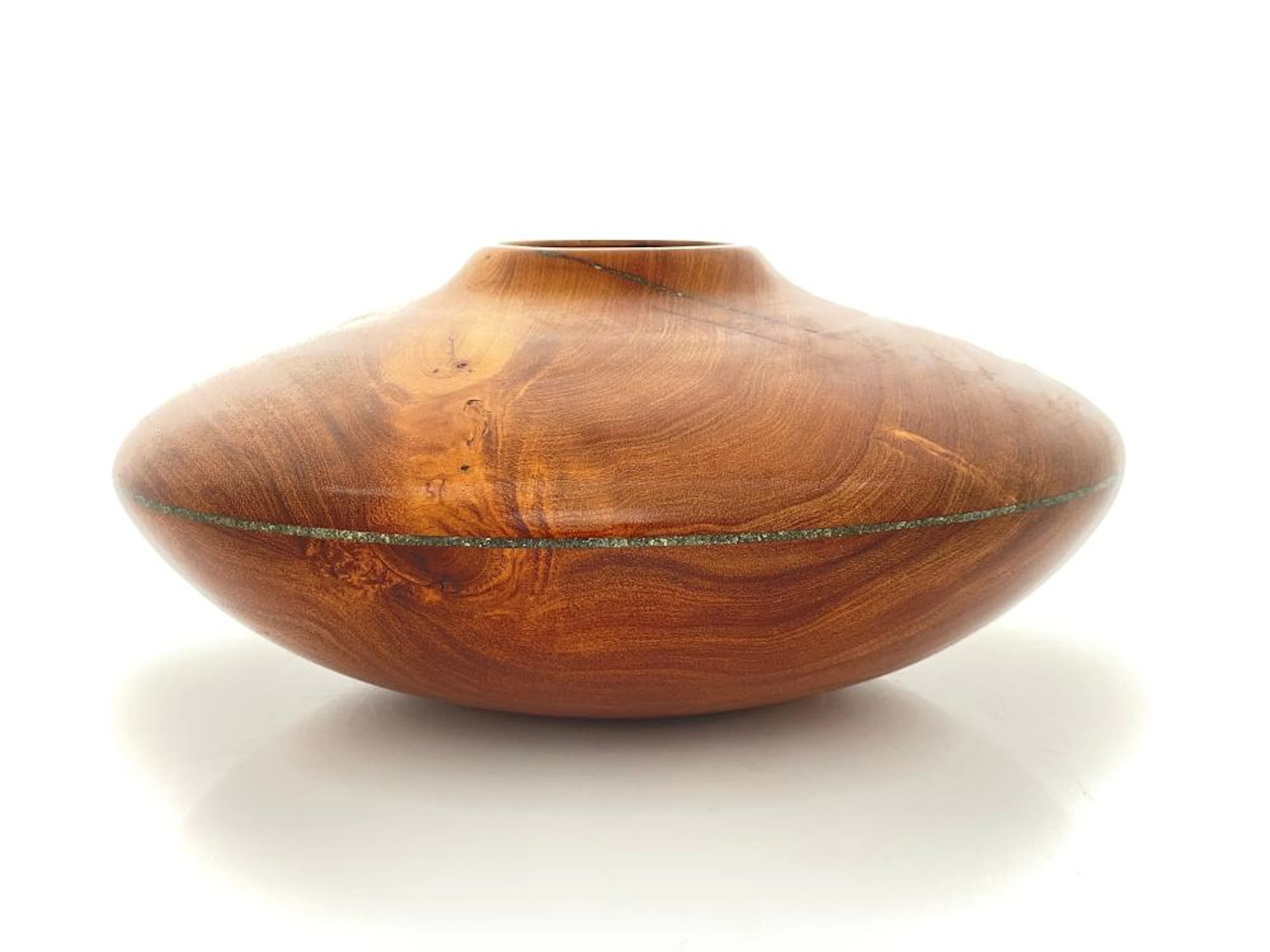 GREG CAMPBELL HAND TURNED MESQUITE & PYRITE INLAID VASE