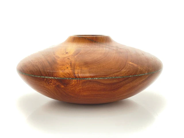 GREG CAMPBELL HAND TURNED MESQUITE & PYRITE INLAID VASE