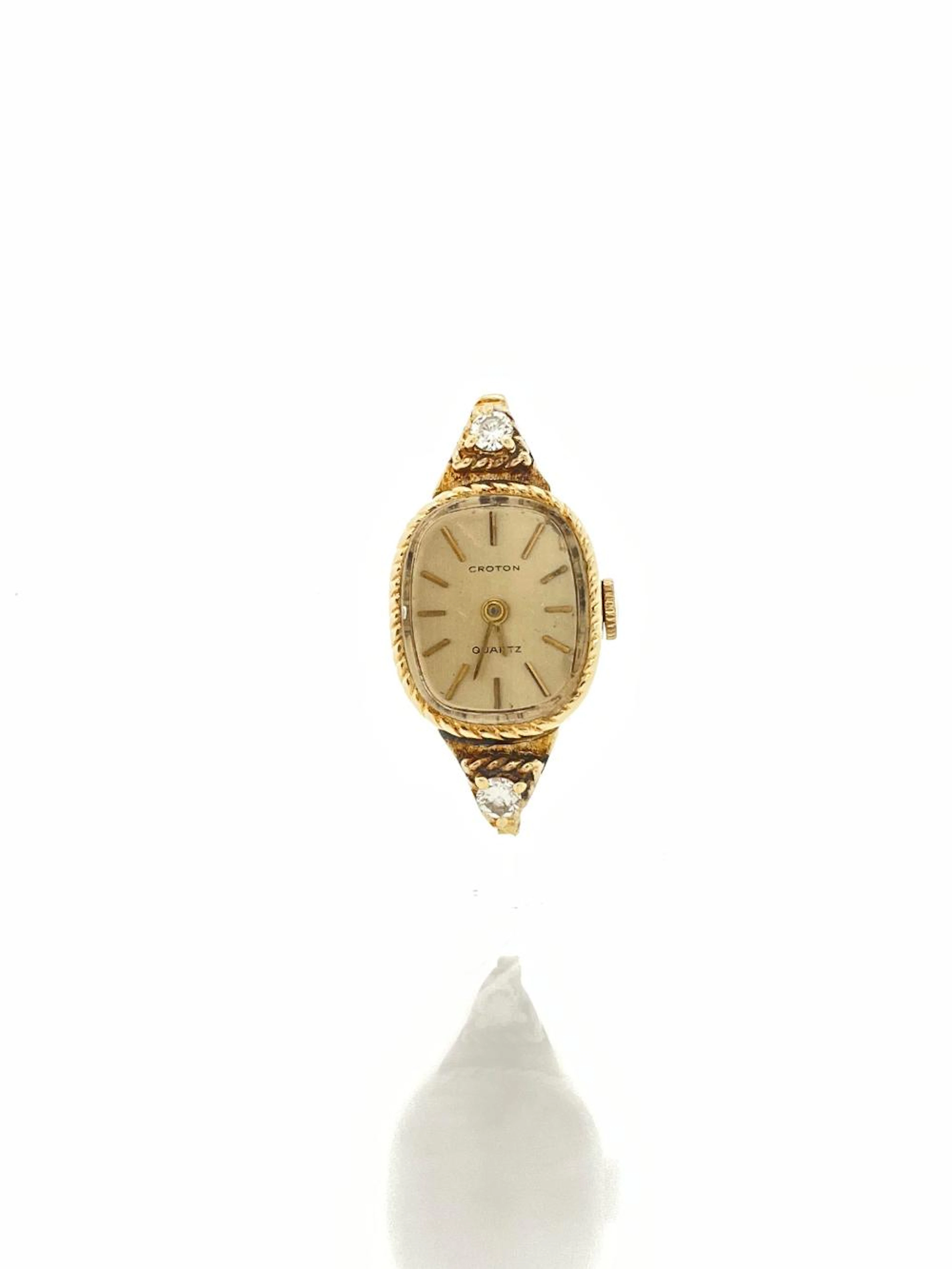 CROTON 14K YELLOW GOLD & DIAMOND LADIES COCKTAIL QUARTZ WATCH