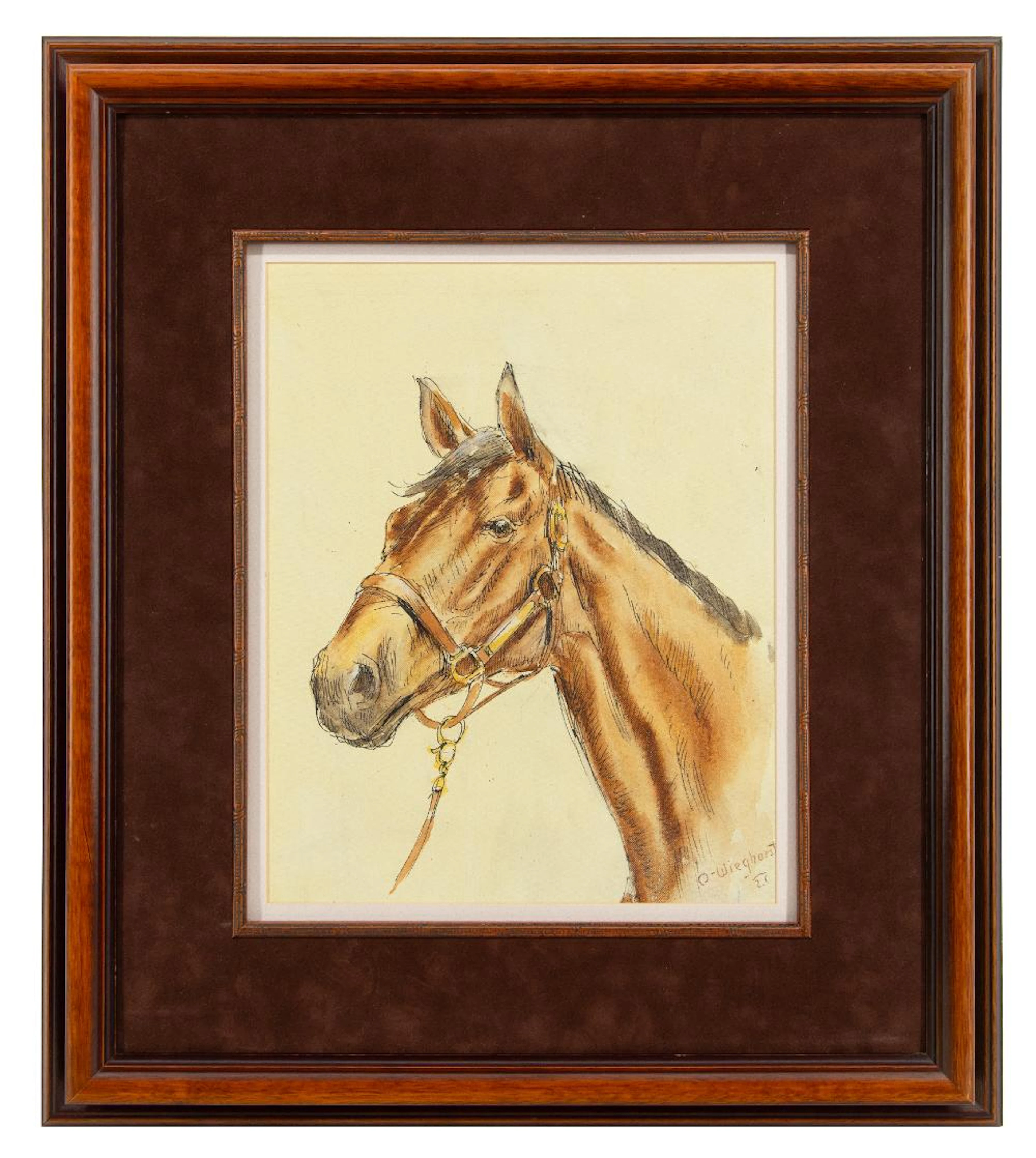 OLAF WIEGHORST "HORSE" WATERCOLOR & INK ON CANVAS