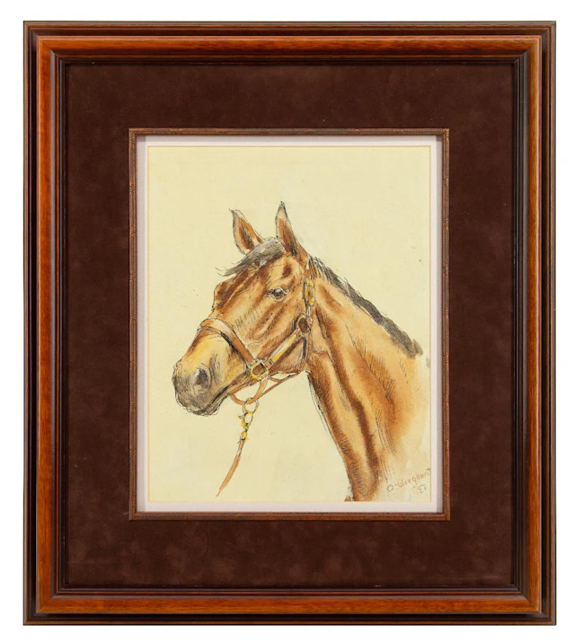 OLAF WIEGHORST "HORSE" WATERCOLOR & INK ON CANVAS