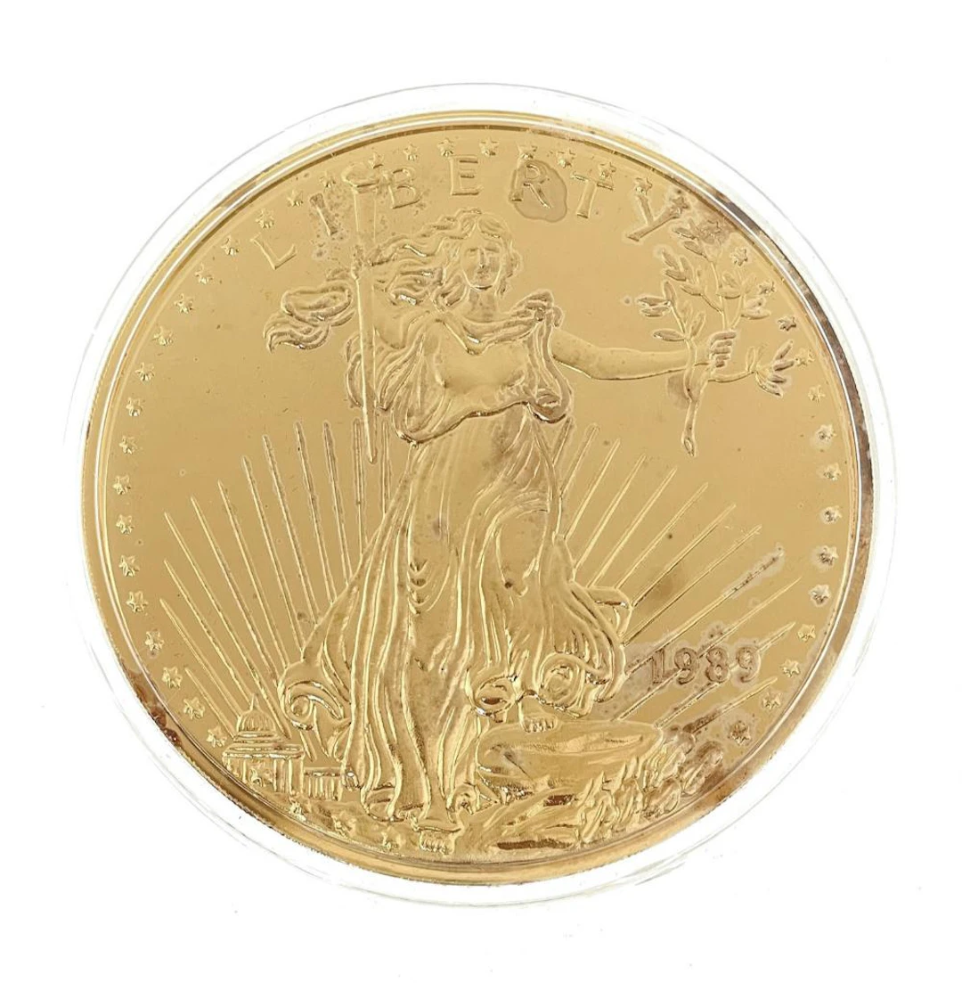 1989 GIANT 8 TROY OZ .999 SILVER 24KT LAYERED EAGLE