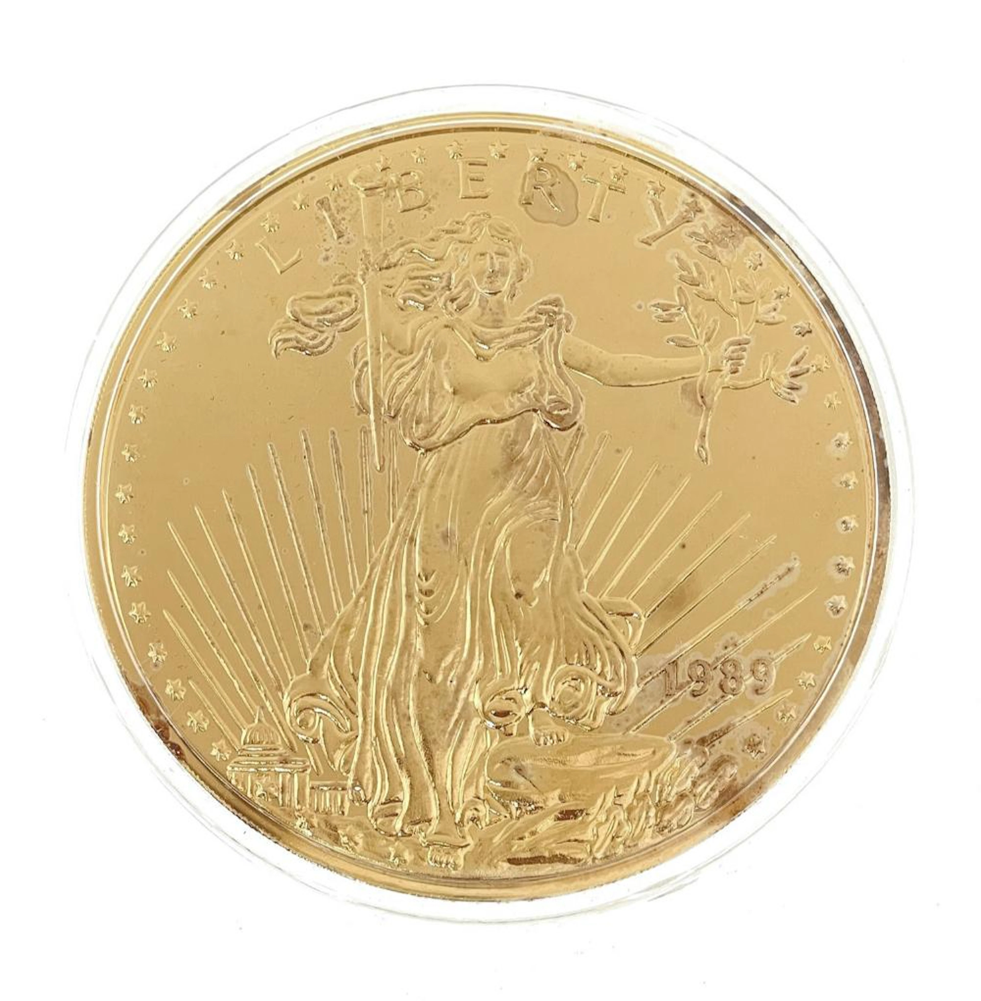 1989 GIANT 8 TROY OZ .999 SILVER 24KT LAYERED EAGLE