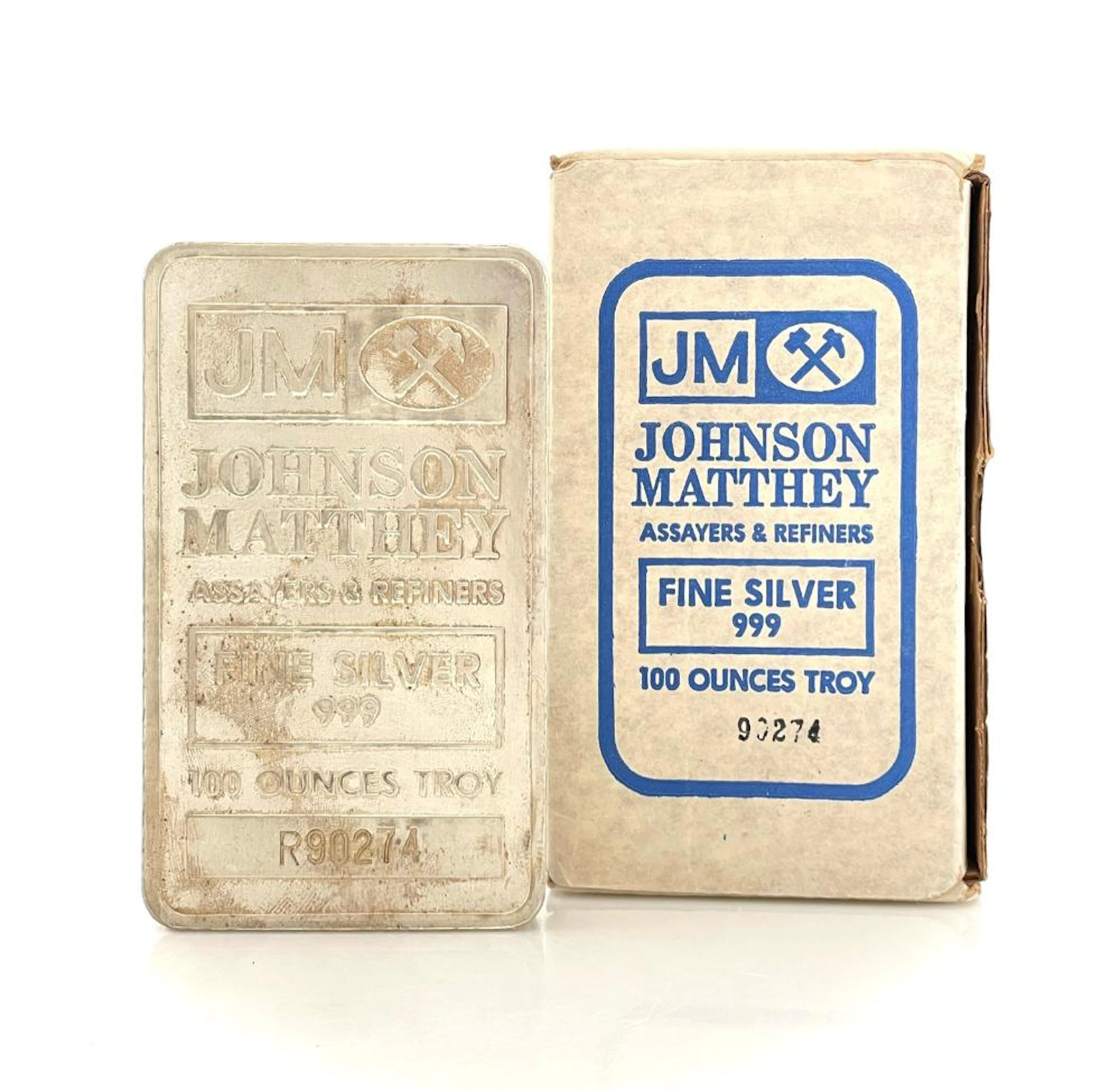 VINTAGE JOHNSON MATTHEY 100 TROY OZ .999+ FINE SILVER BAR