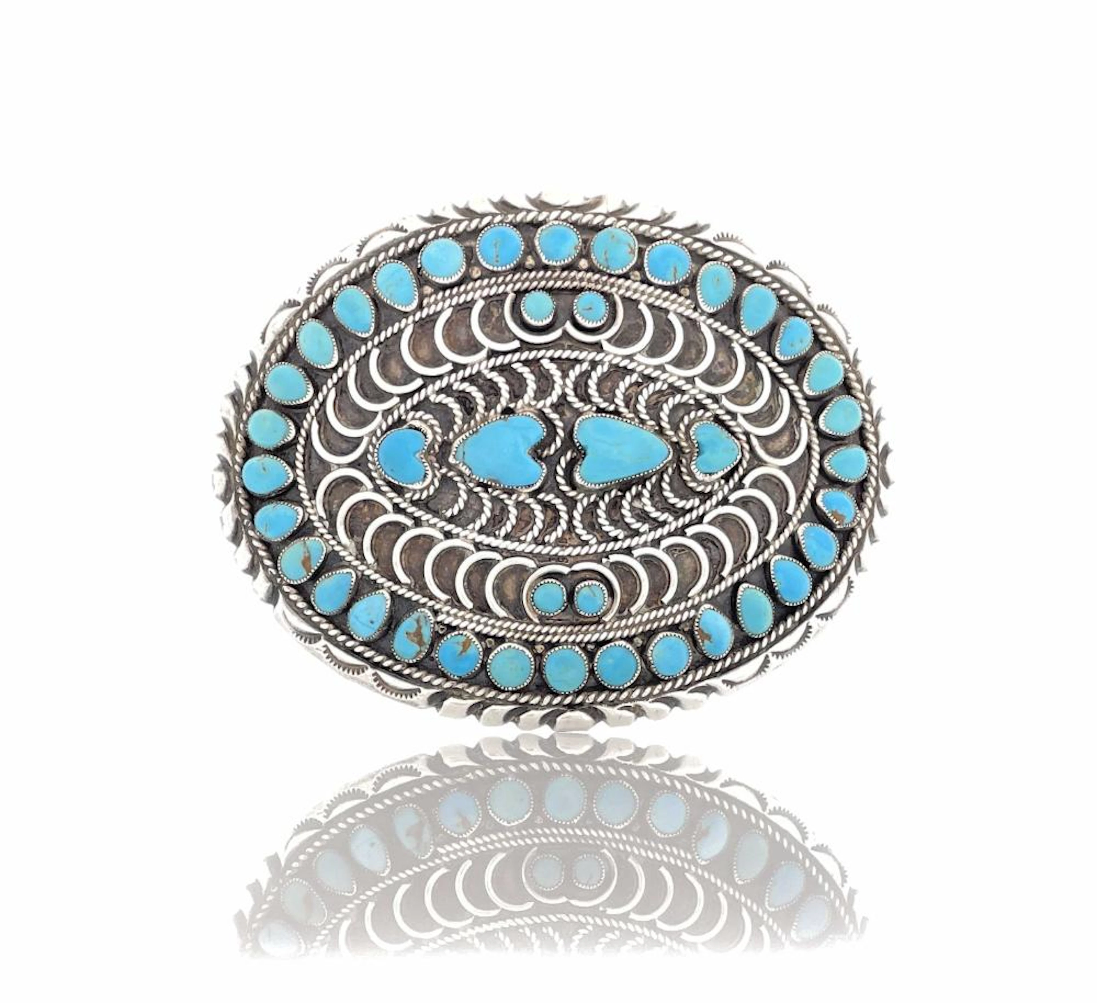J M BEGAY NAVAJO STERLING SILVER TURQUOISE BELT BUCKLE