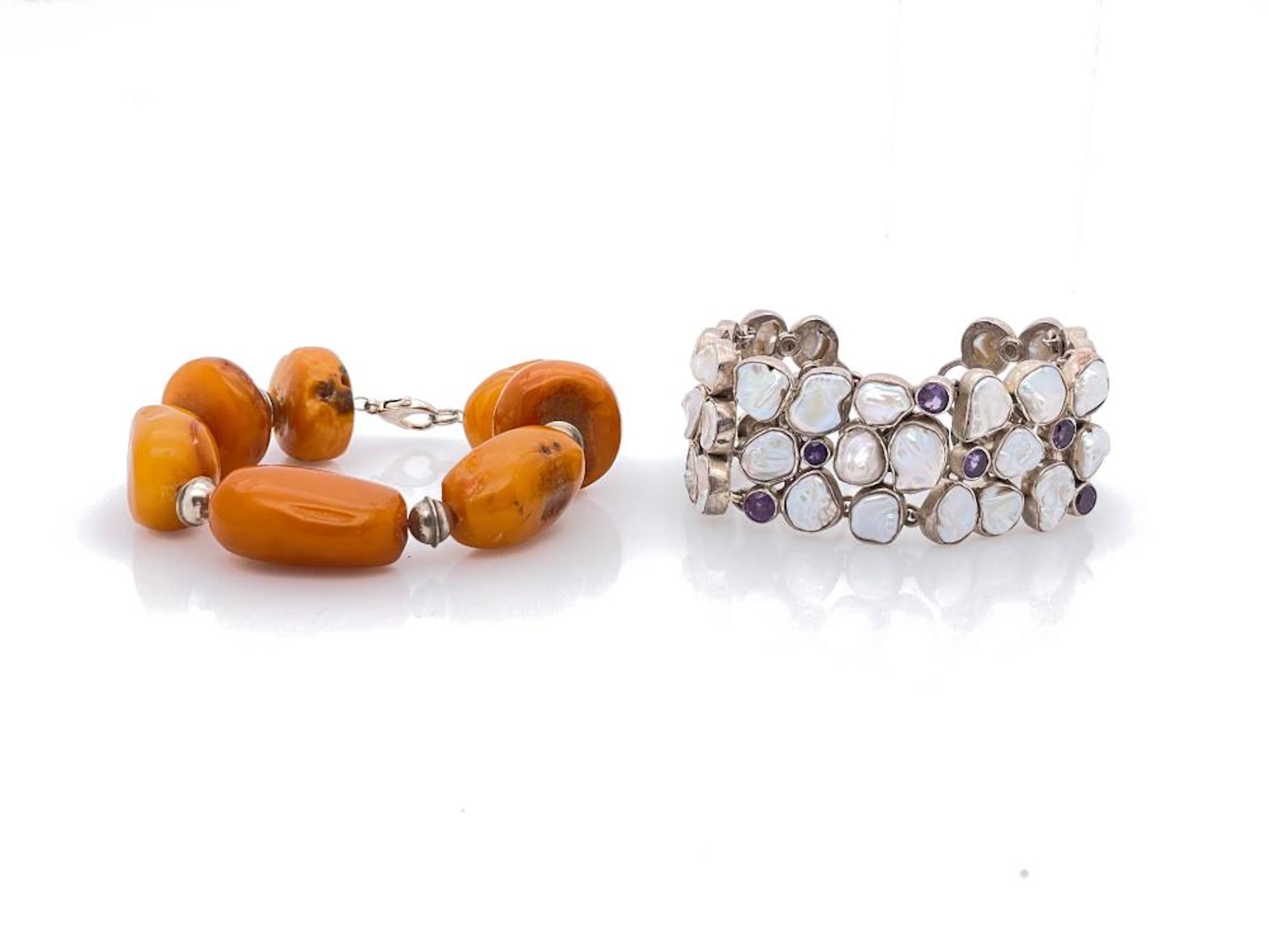 LOT OF 2 STERLING SILVER STONE BRACELETS