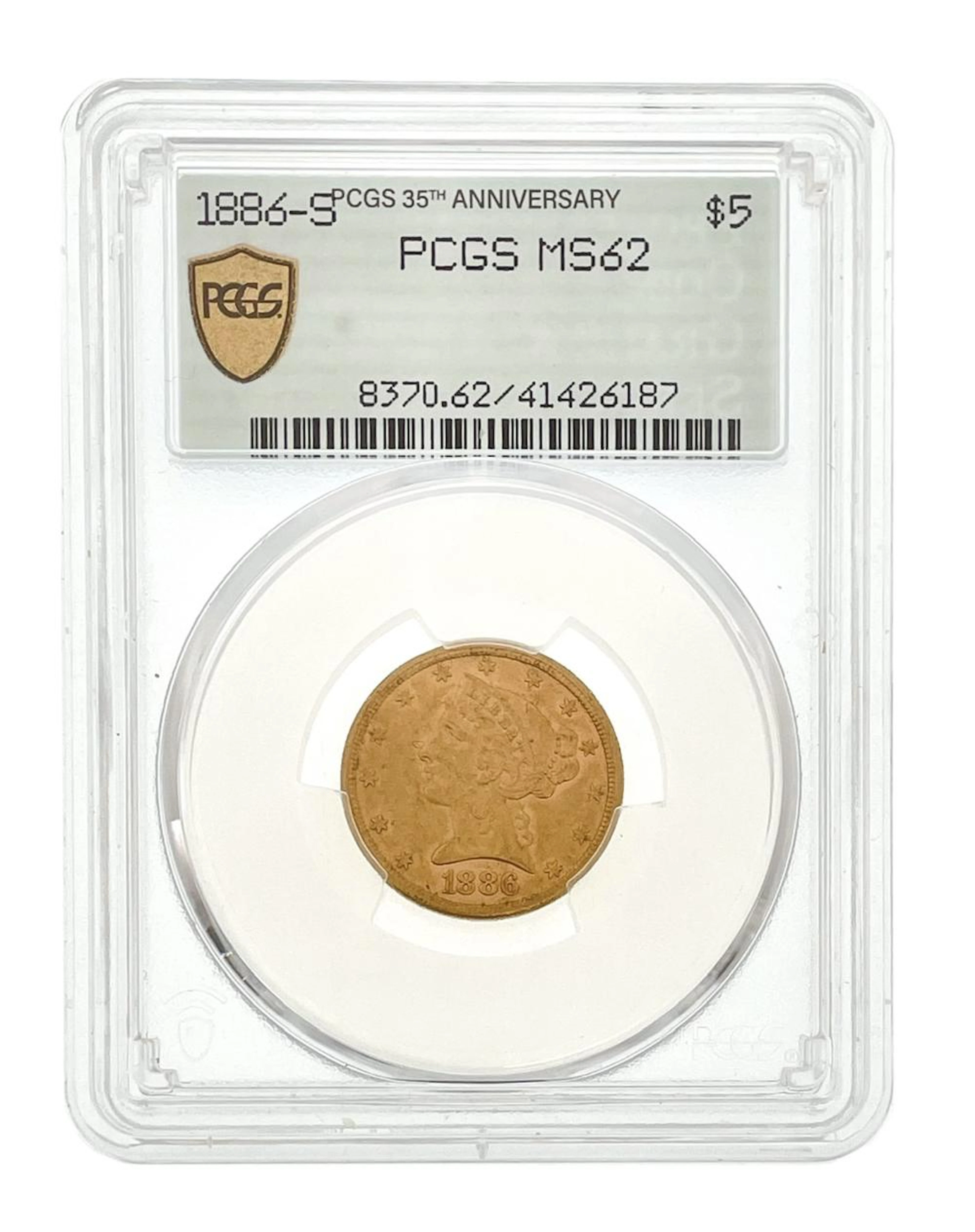 1886-S $5 LIBERTY HEAD GOLD HALF EAGLE PCGS UNC