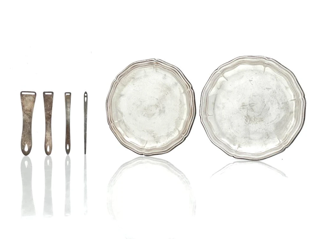 LOT OF 6 STERLING SILVER & 800 SILVER DISHES & BODKINS