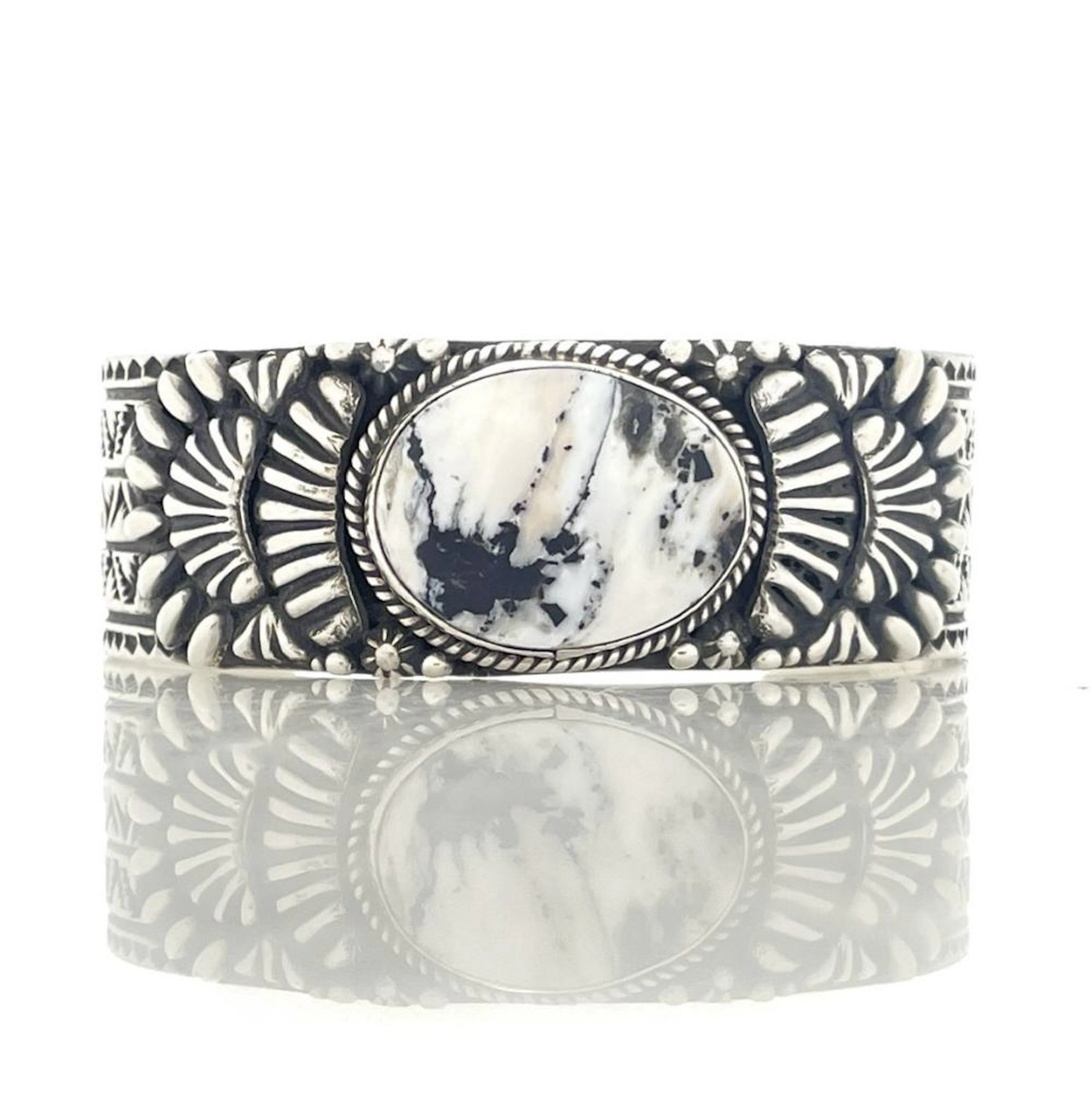 TSOSIE OLIVER WHITE STERLING SILVER WHITE BUFFALO TURQUOISE CUFF